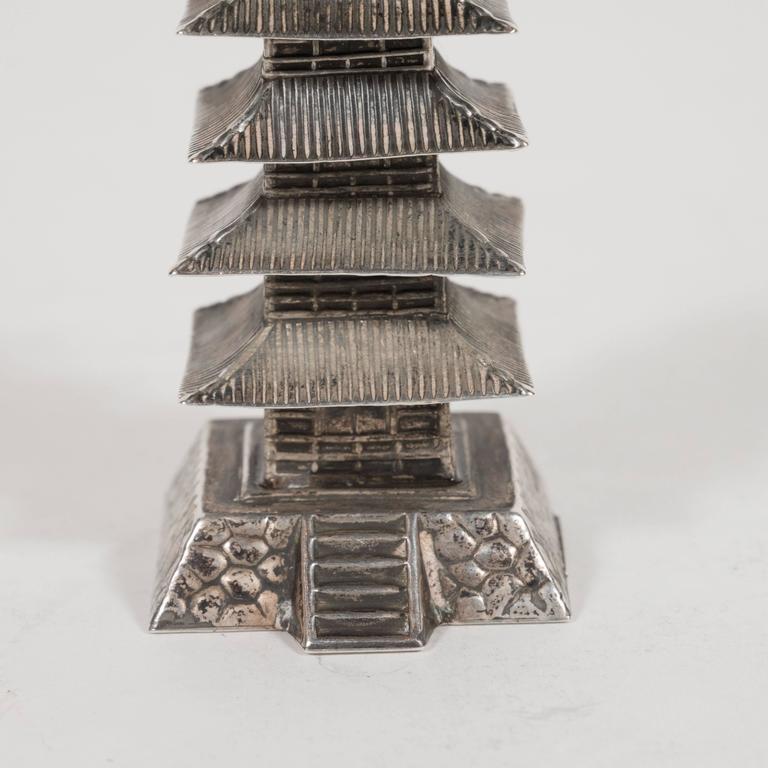 Lustrous MidCentury Japanese Sterling Silver Temple Salt and Pepper Shakers at 1stDibs