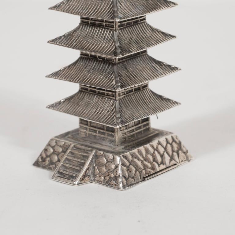 Lustrous MidCentury Japanese Sterling Silver Temple Salt and Pepper Shakers at 1stDibs