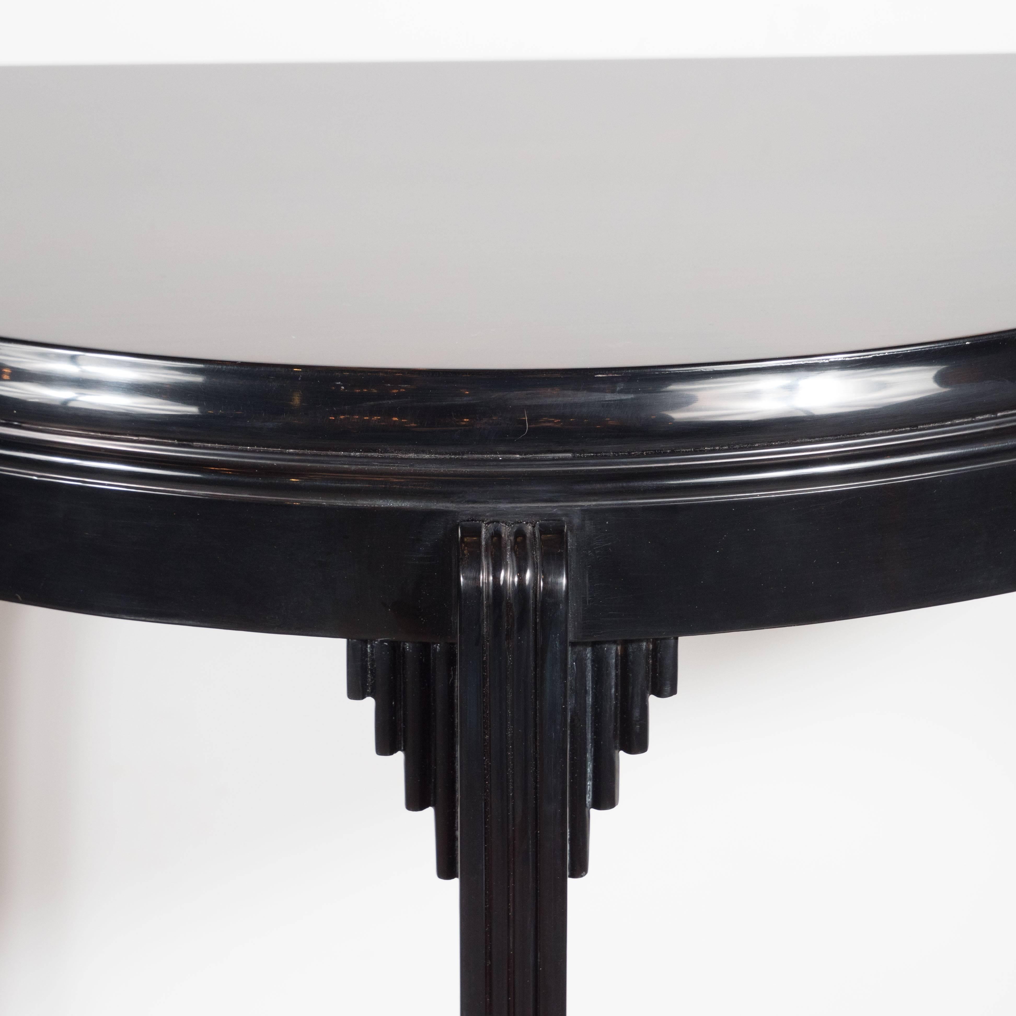 Art Deco Skyscraper Style Demilune Table in Book-Matched Walnut and Mahogany 1