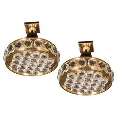 Pair of Bakalowits and Sohne Fine Cut Crystal and Polished Brass Pendants
