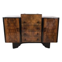 Art Deco Skyscraper Style Bar Cabinet in Bookmatched Walnut and Black Lacquer
