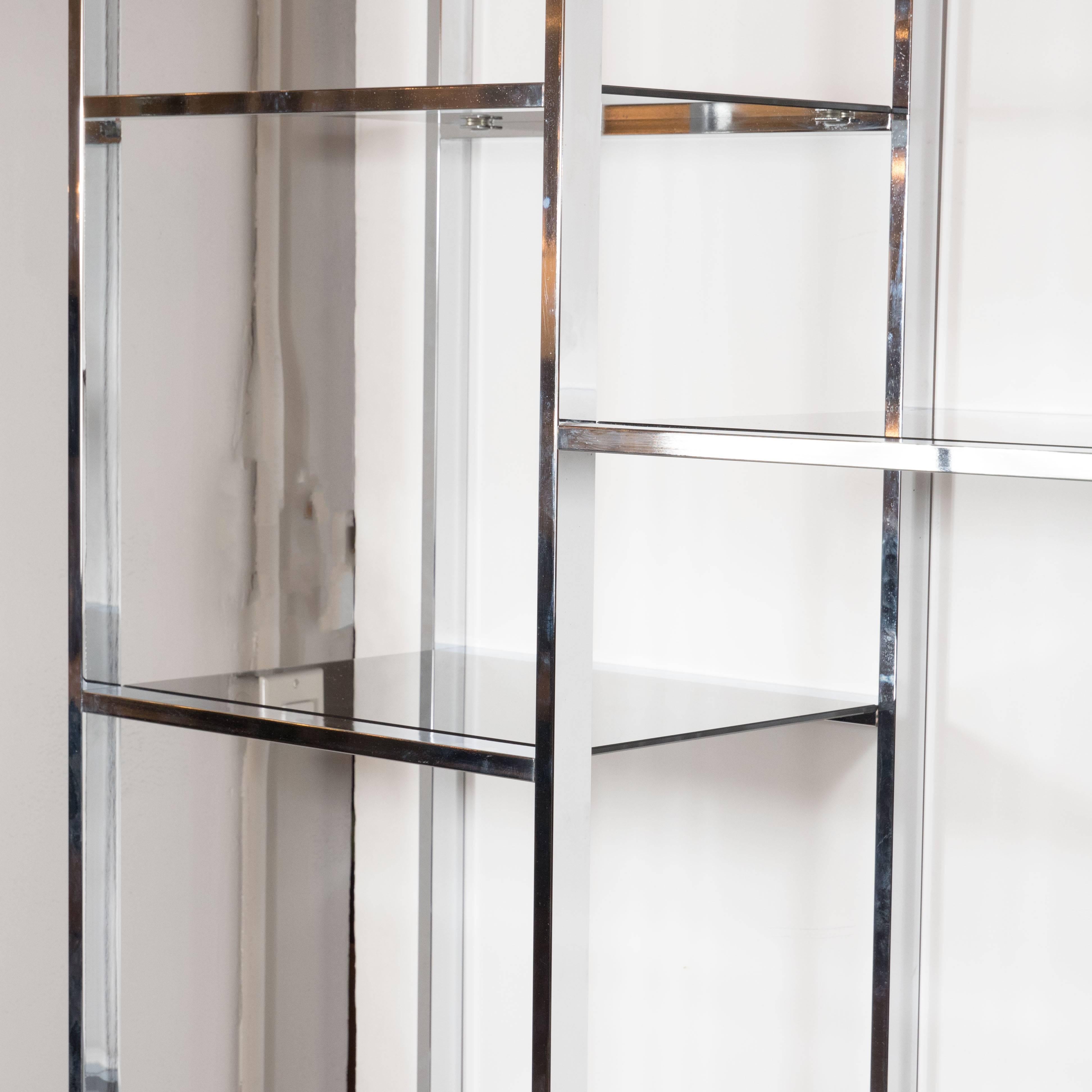 American Mid-Century Chrome & Smoked Glass & Mirror Étagère/ Book Case by DIA For Sale