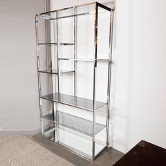 Étagère/étui à livres en chrome, verre fumé et miroir du milieu du siècle dernier par DIA