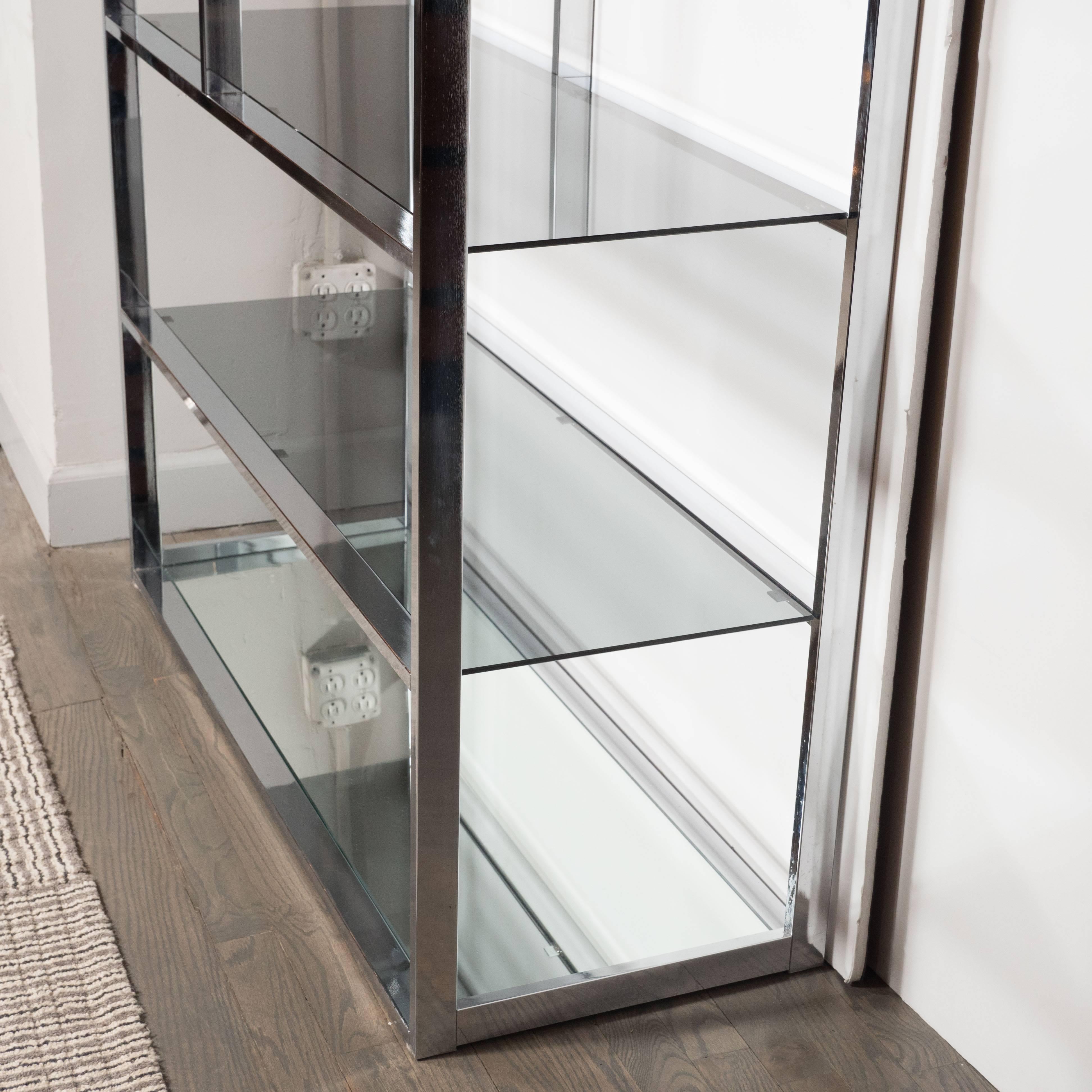 Mid Century Chrome And Smoked Glass And Mirror tag re Book Case By 