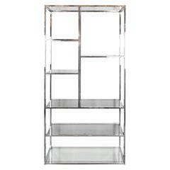 Retro Mid-Century Chrome & Smoked Glass & Mirror Étagère/ Book Case by DIA