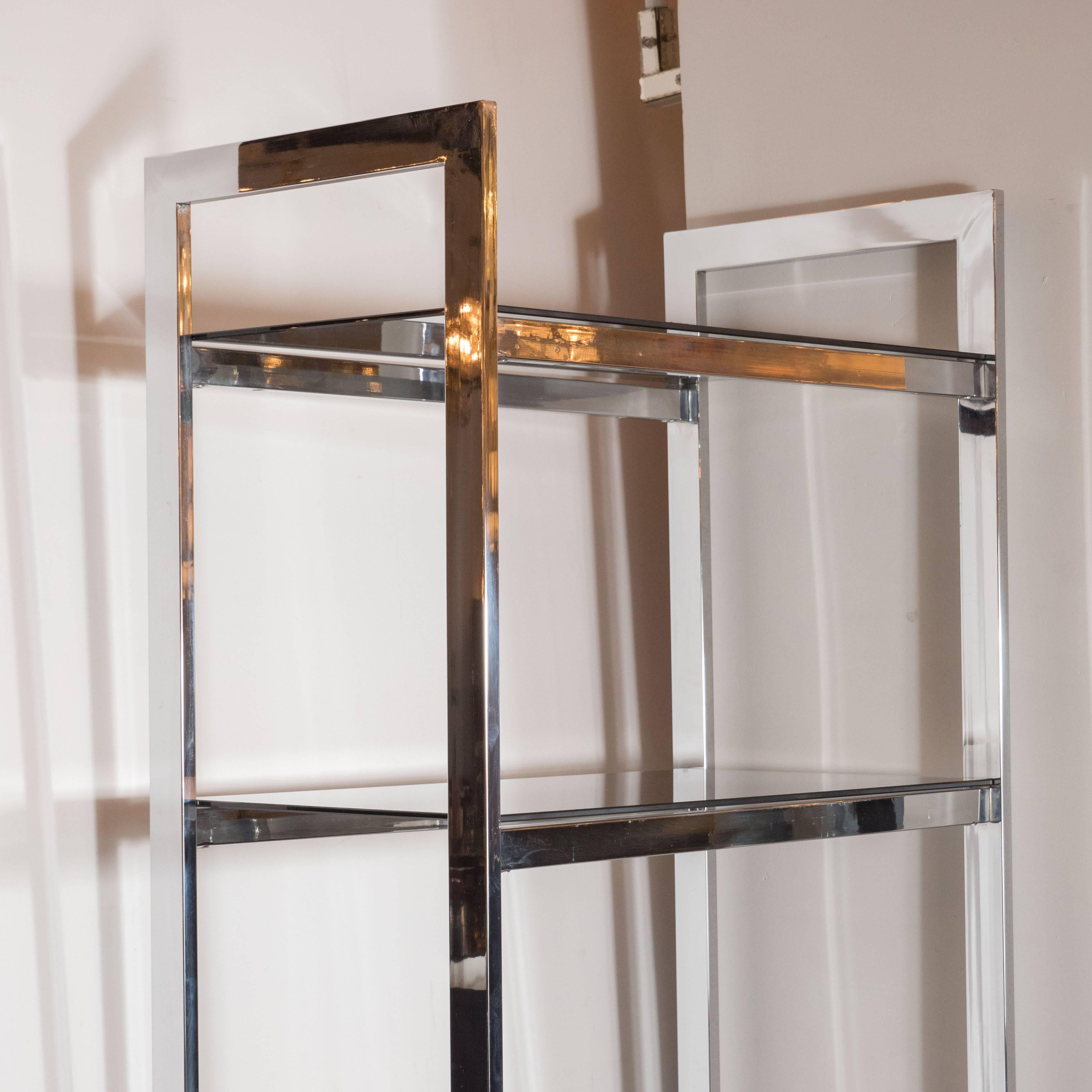 Mid-Century Modern Mid-Century Chrome, Smoked Glass and Mirror Étagère/ Book case For Sale