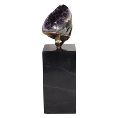 Amethyst Geode with a Sculptural Bronze Display Stand and Black Marble Base