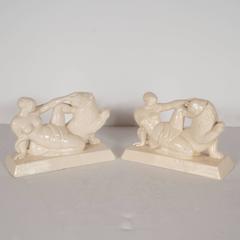Art Deco Ceramic Book Ends Featuring Lion and Nude Female Figure