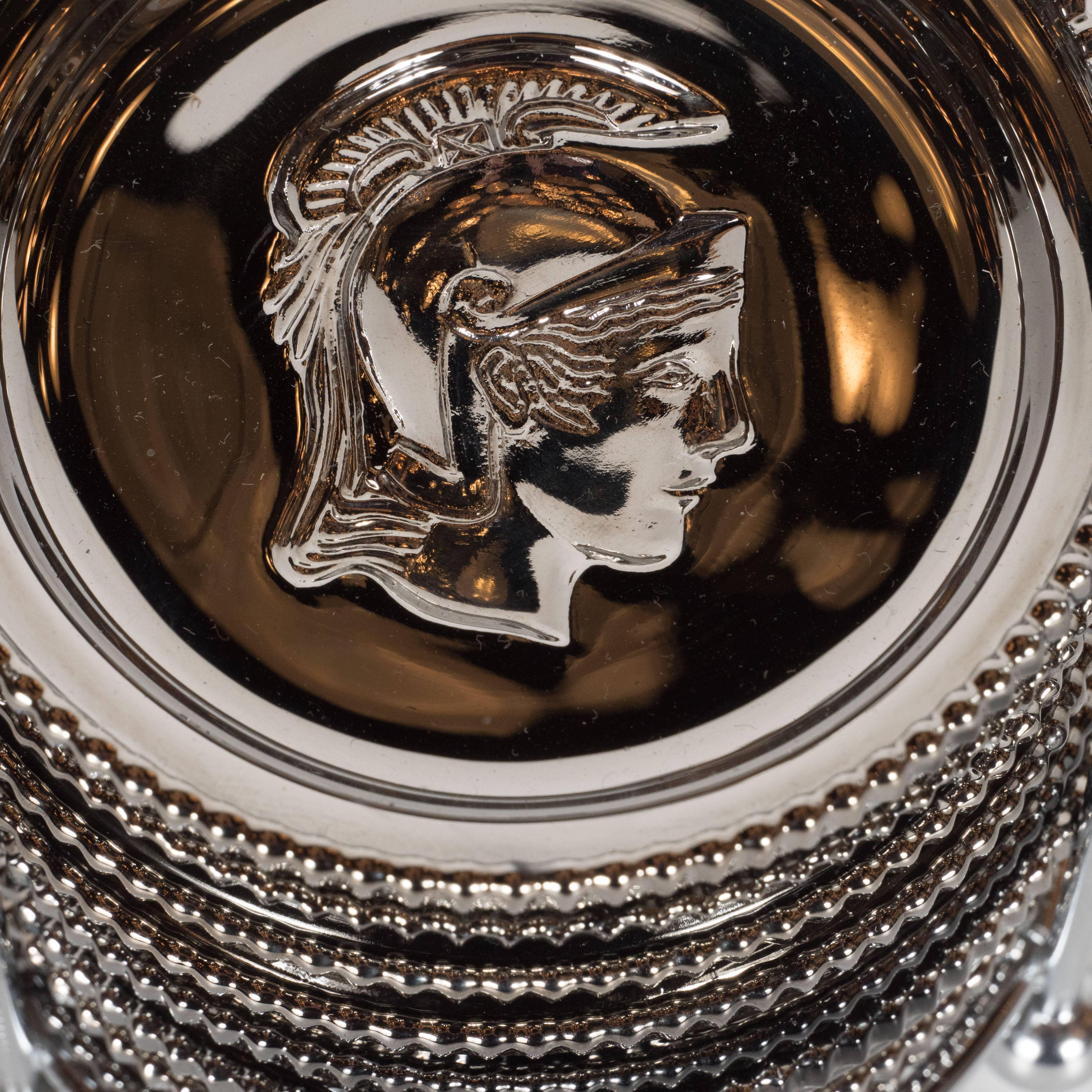 Eight Mid-Century Modernist Glazed Ceramic Coasters with Spartan Warrior Detail 2