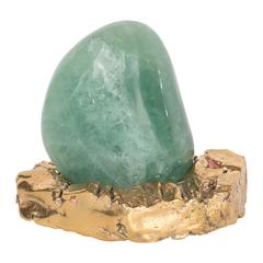 Polished Green Agate Specimen Resting on a Custom Brutalist Bronze Base 4