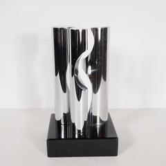 Sleek Mid-Century Modernist Nickel Plated Bronze Sculpture on a Lacquer Base