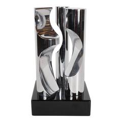 Sleek Mid-Century Modernist Nickel Plated Bronze Sculpture on a Lacquer Base