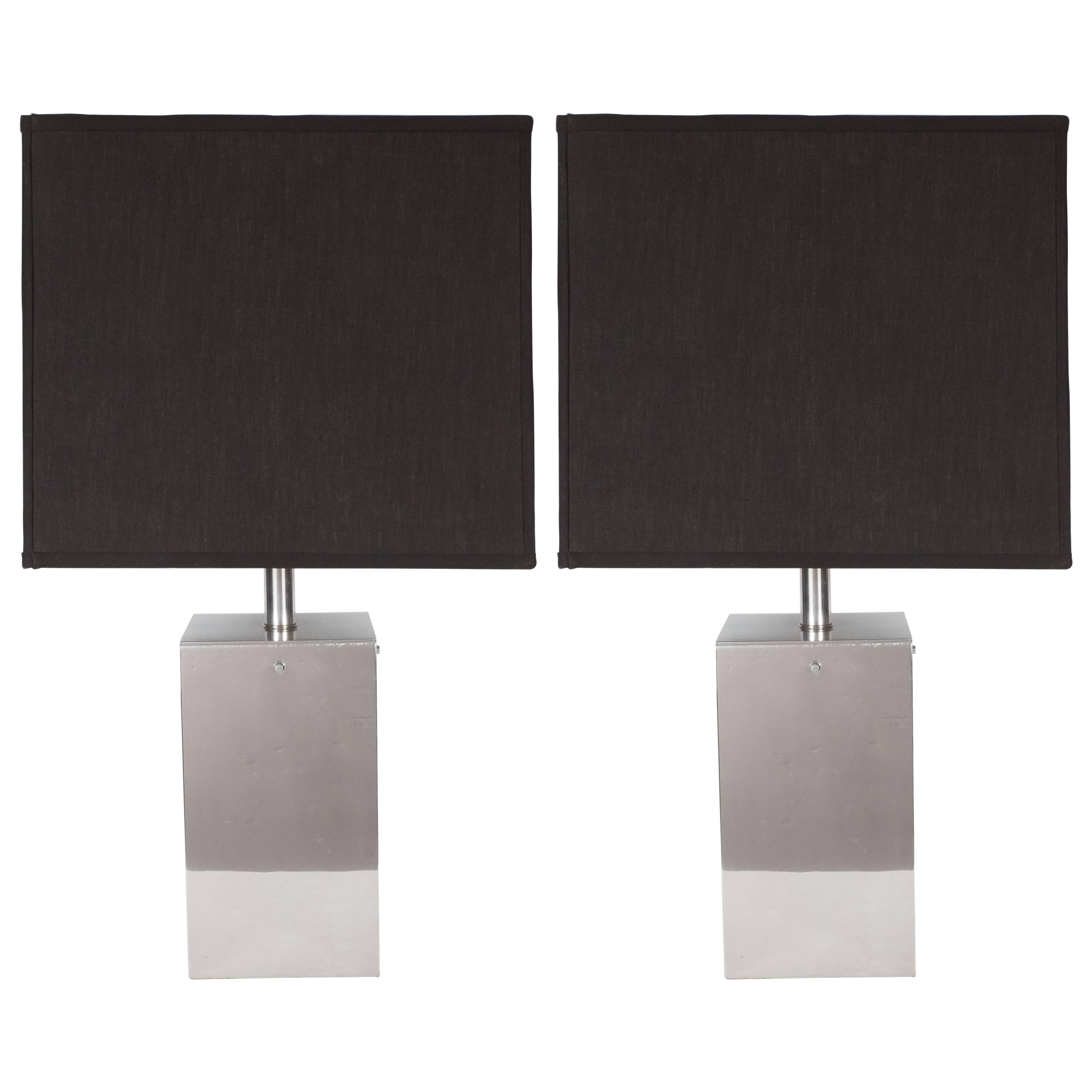 Pair of Midcentury Modernist Polished Aluminium Lamps for Habitat