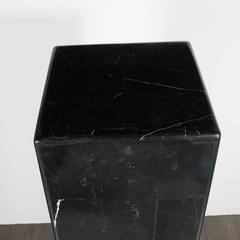 Sophisticated Tessellated Exotic Black Belgian Marble Pedestal