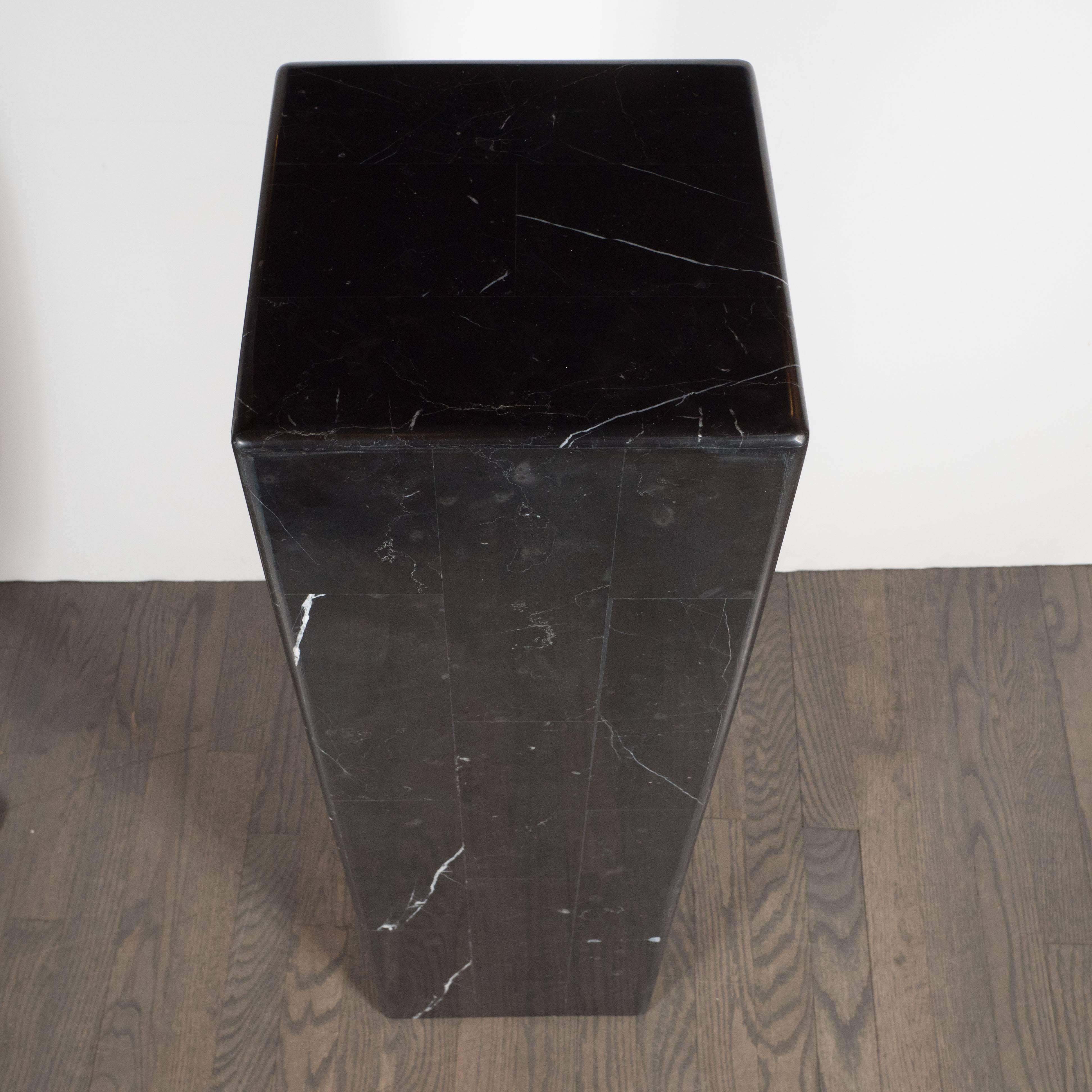 Mid-Century Modern Sophisticated Tessellated Exotic Black Belgian Marble Pedestal