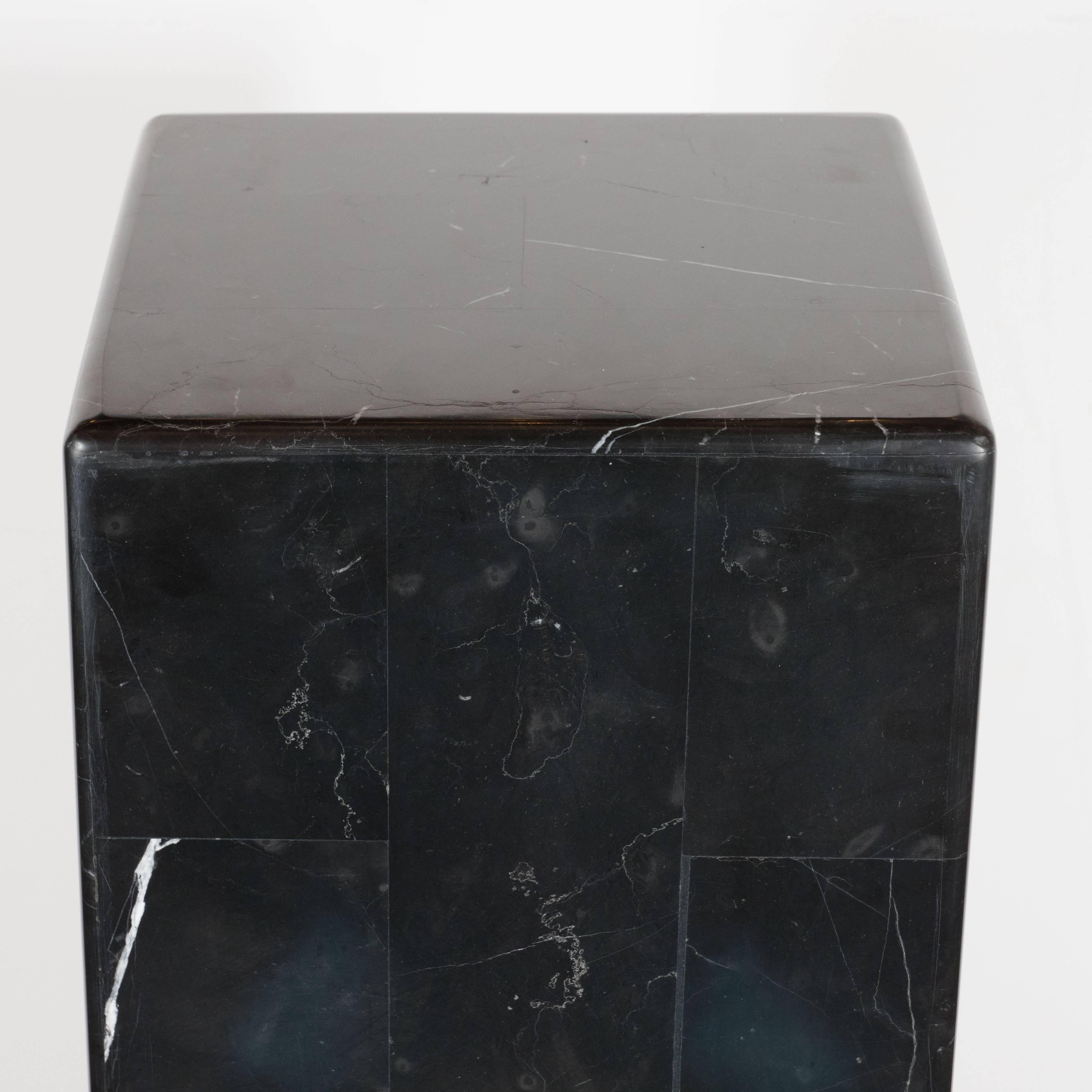 Italian Sophisticated Tessellated Exotic Black Belgian Marble Pedestal