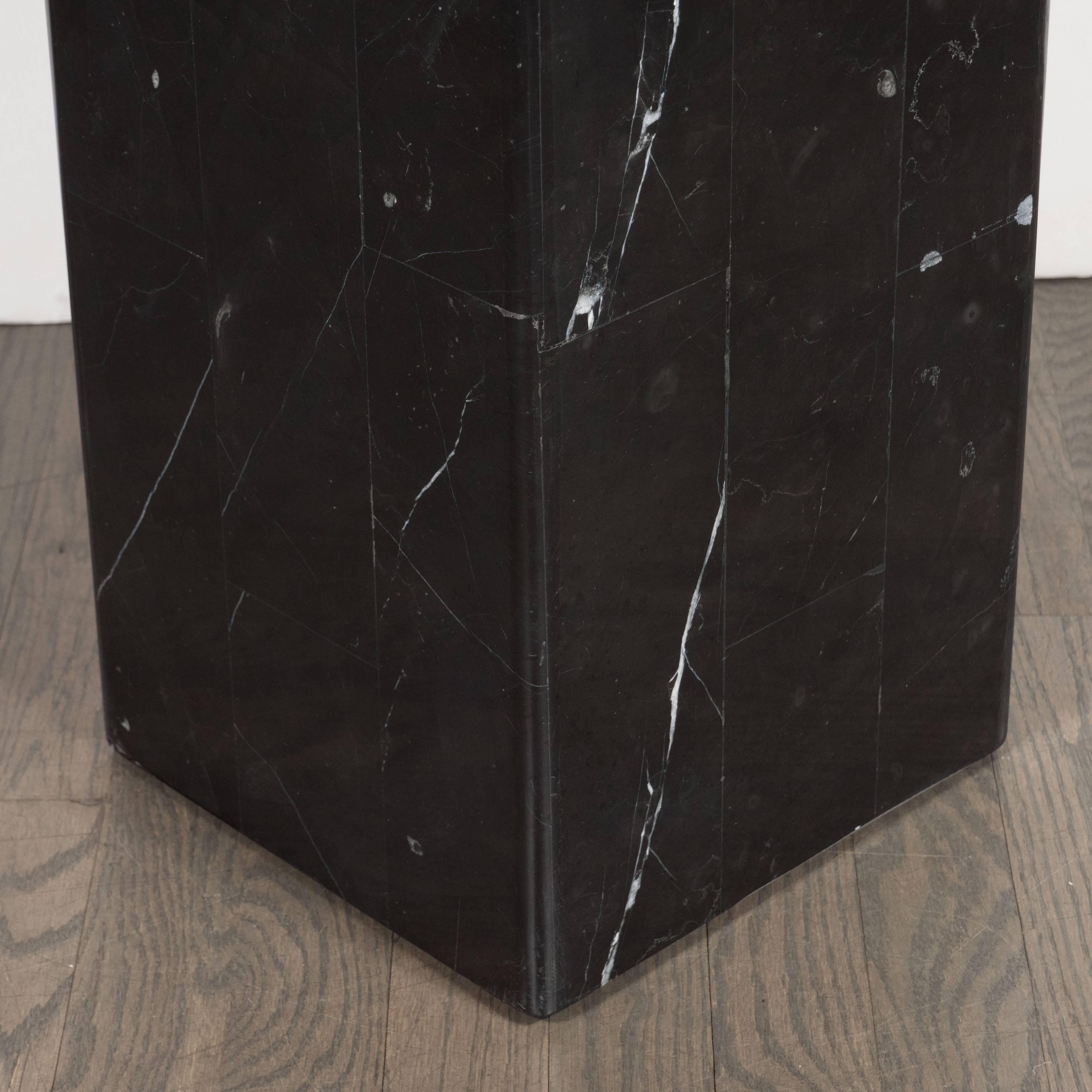 Sophisticated Tessellated Exotic Black Belgian Marble Pedestal In Excellent Condition In New York, NY