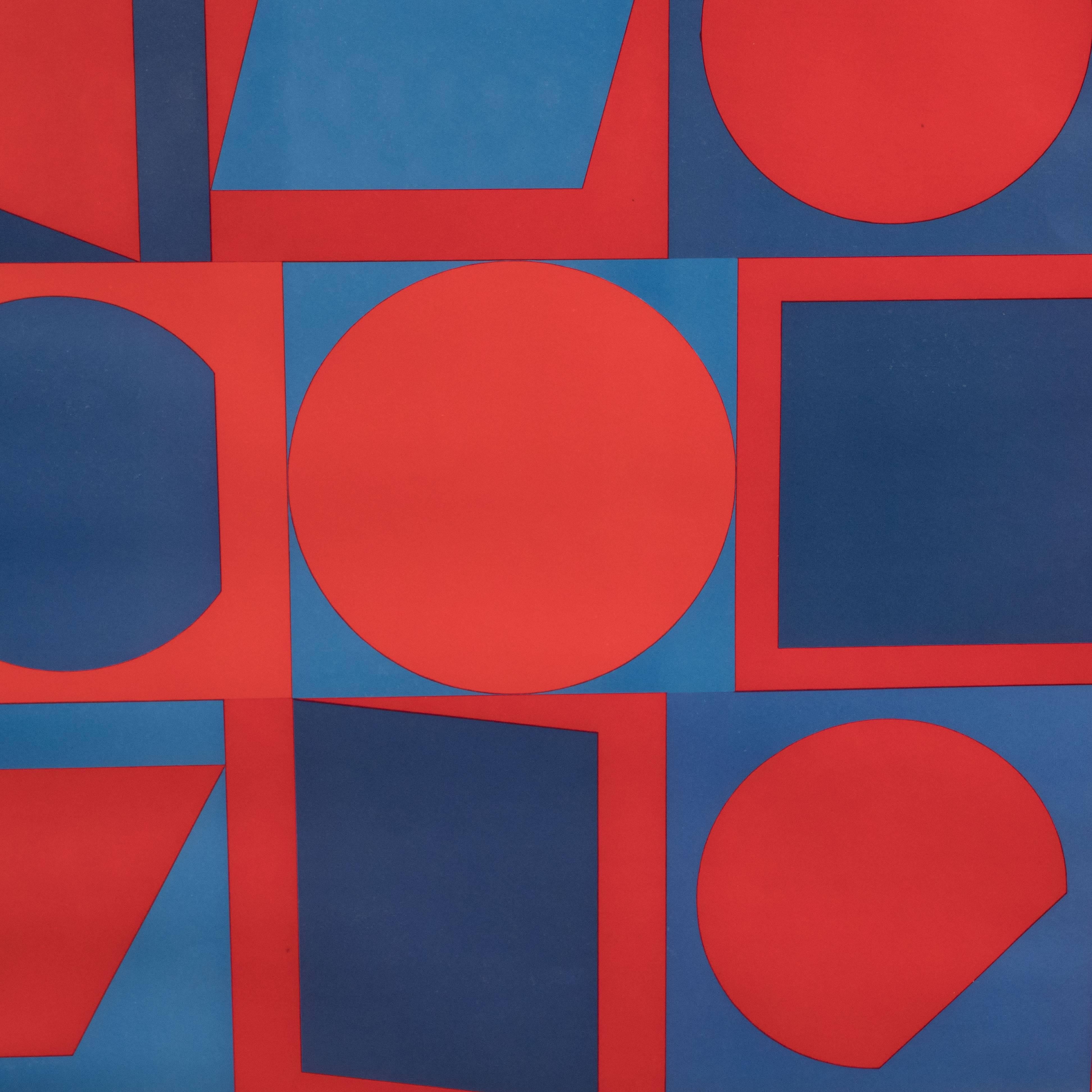 This first rate lithograph utilizes simple geometric shapes and hues of red and blue, in order to create a composition that is dynamic and visually arresting. Victor Vasarely is one of the pioneers of Op-Art, a movement of the 1960s, that proved
