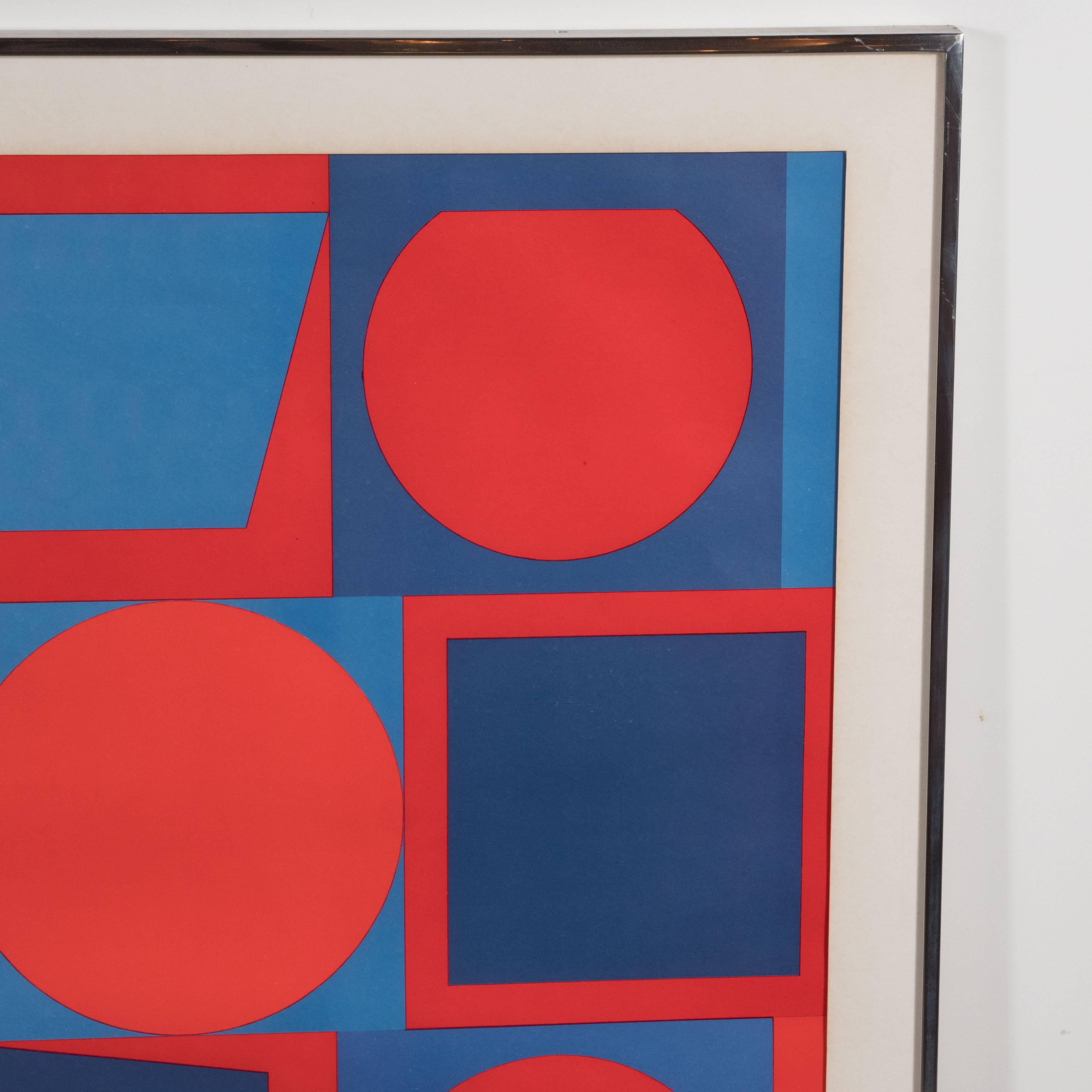 Mid-Century Modern Striking Geometric Op-Art Lithograph by Victor Vasarely