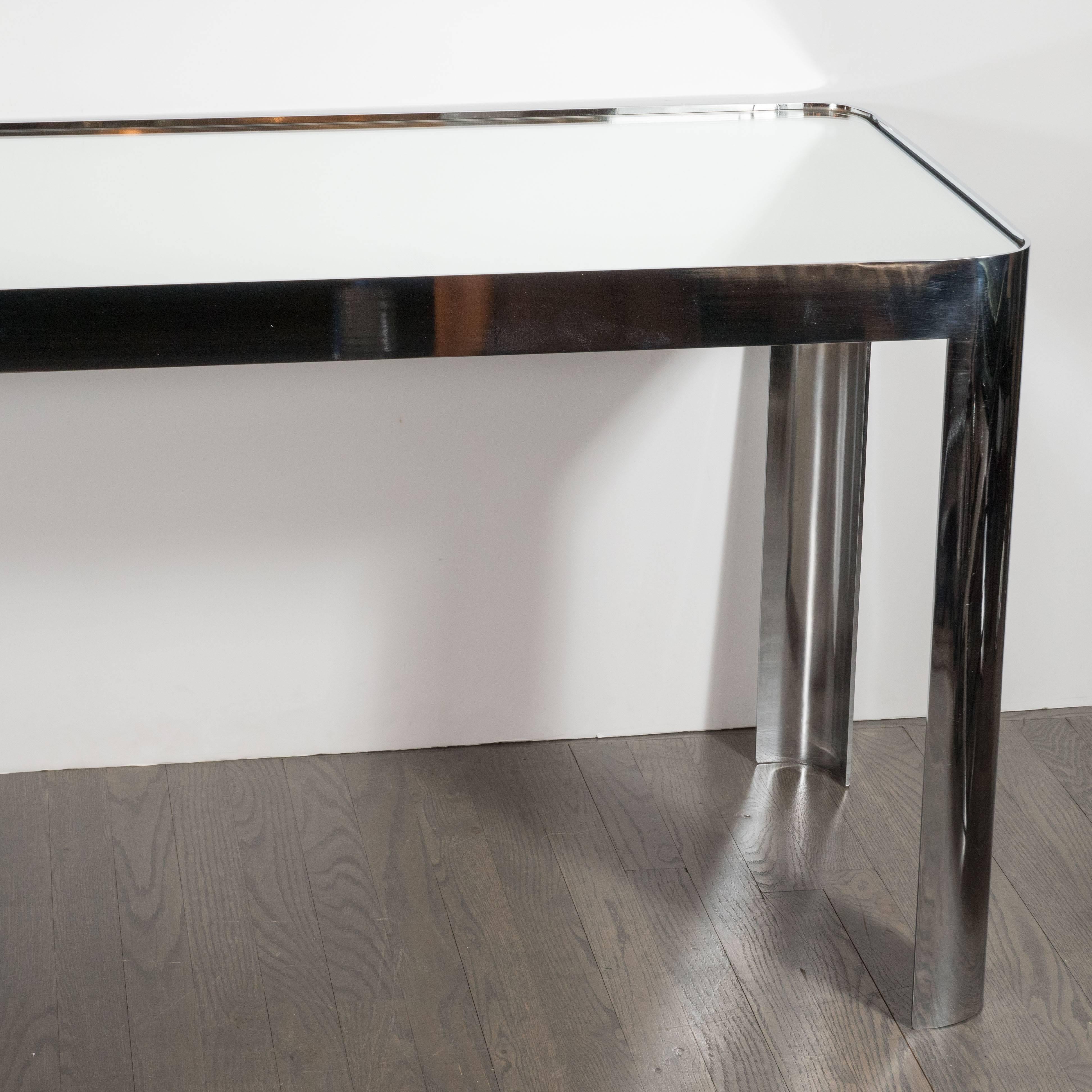 American Mid-Century Modernist Console Table in Seamless Polished Chrome & Mirror by Pace