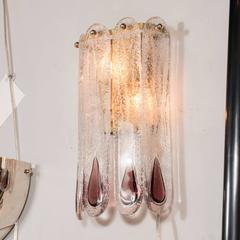 Mid-Century Modernist Mazzega Lilac Teardrop Sconces with Brass Fittings