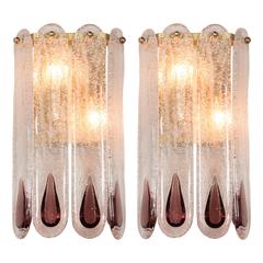 Mid-Century Modernist Mazzega Lilac Teardrop Sconces with Brass Fittings