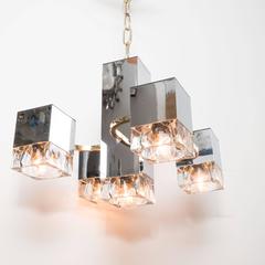 Mid-Century Sciolari Chandelier With Waterglass Cubes, Chrome and Brass