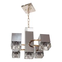Mid-Century Sciolari Chandelier With Waterglass Cubes, Chrome and Brass
