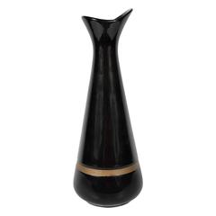 Mid-Century Modernist Hourglass Black Ceramic Vase with Gold Band, Hull Pottery 8