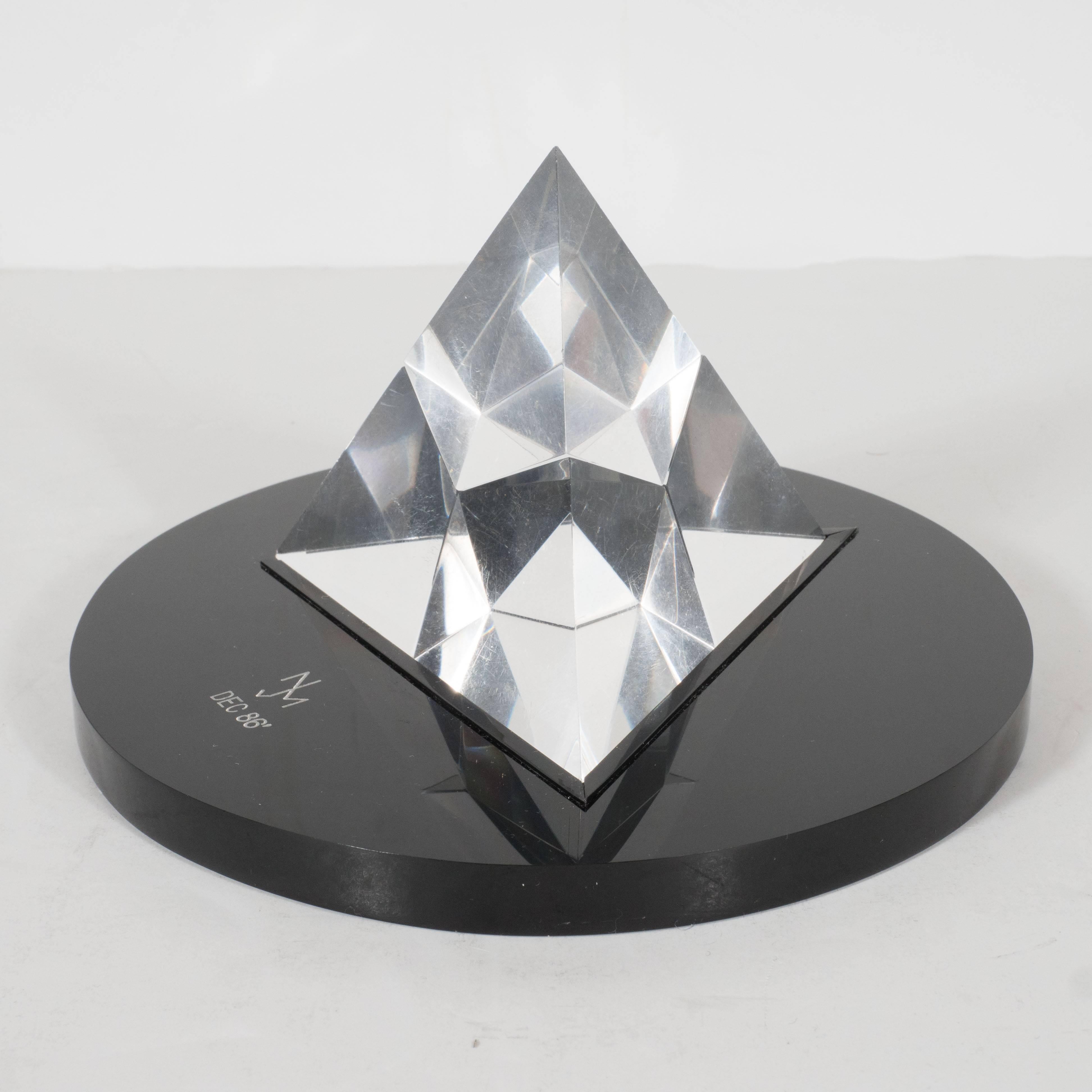 American Modernist and Luminous Clear Lucite Prism Pyramid Sculpture