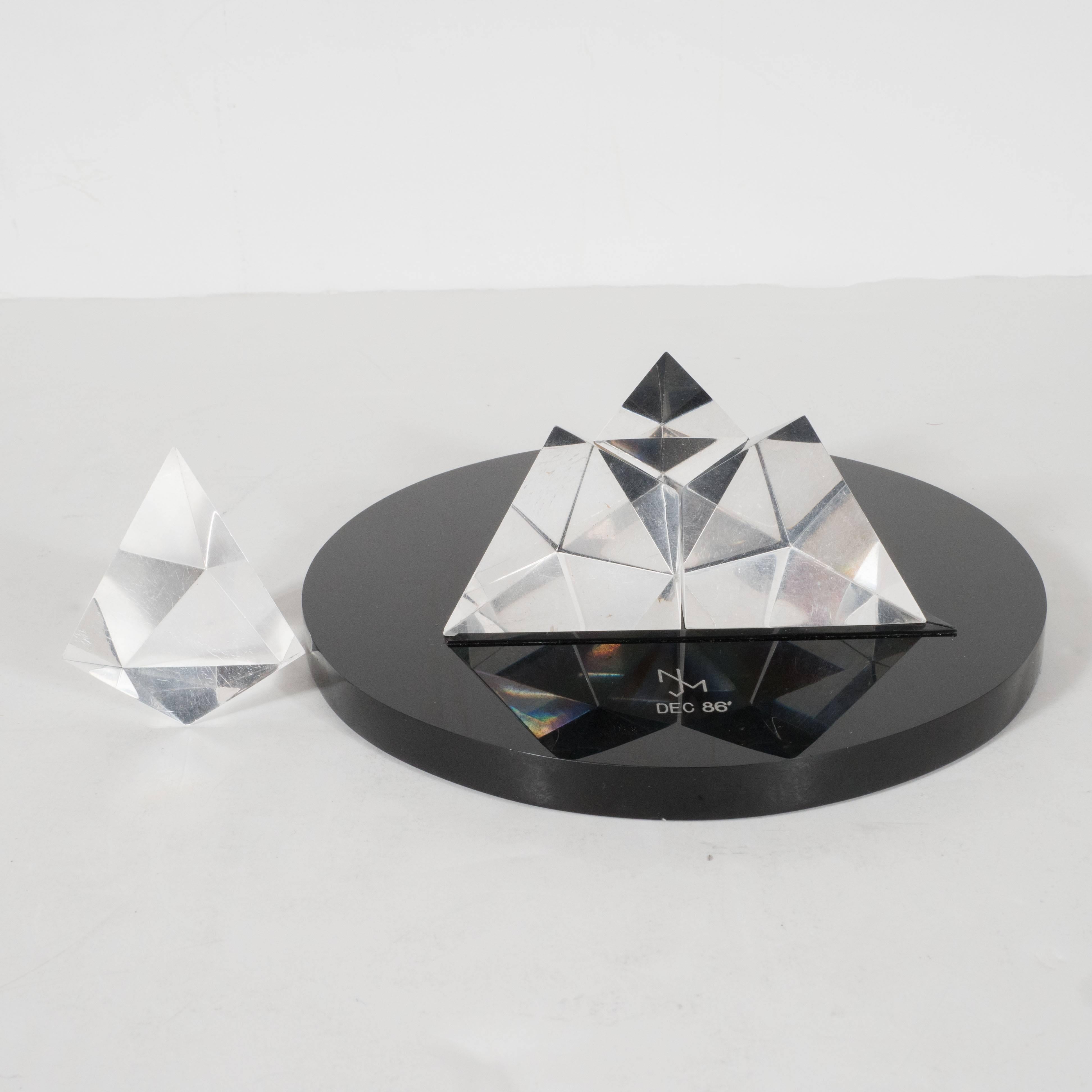 Modernist and Luminous Clear Lucite Prism Pyramid Sculpture In Excellent Condition In New York, NY