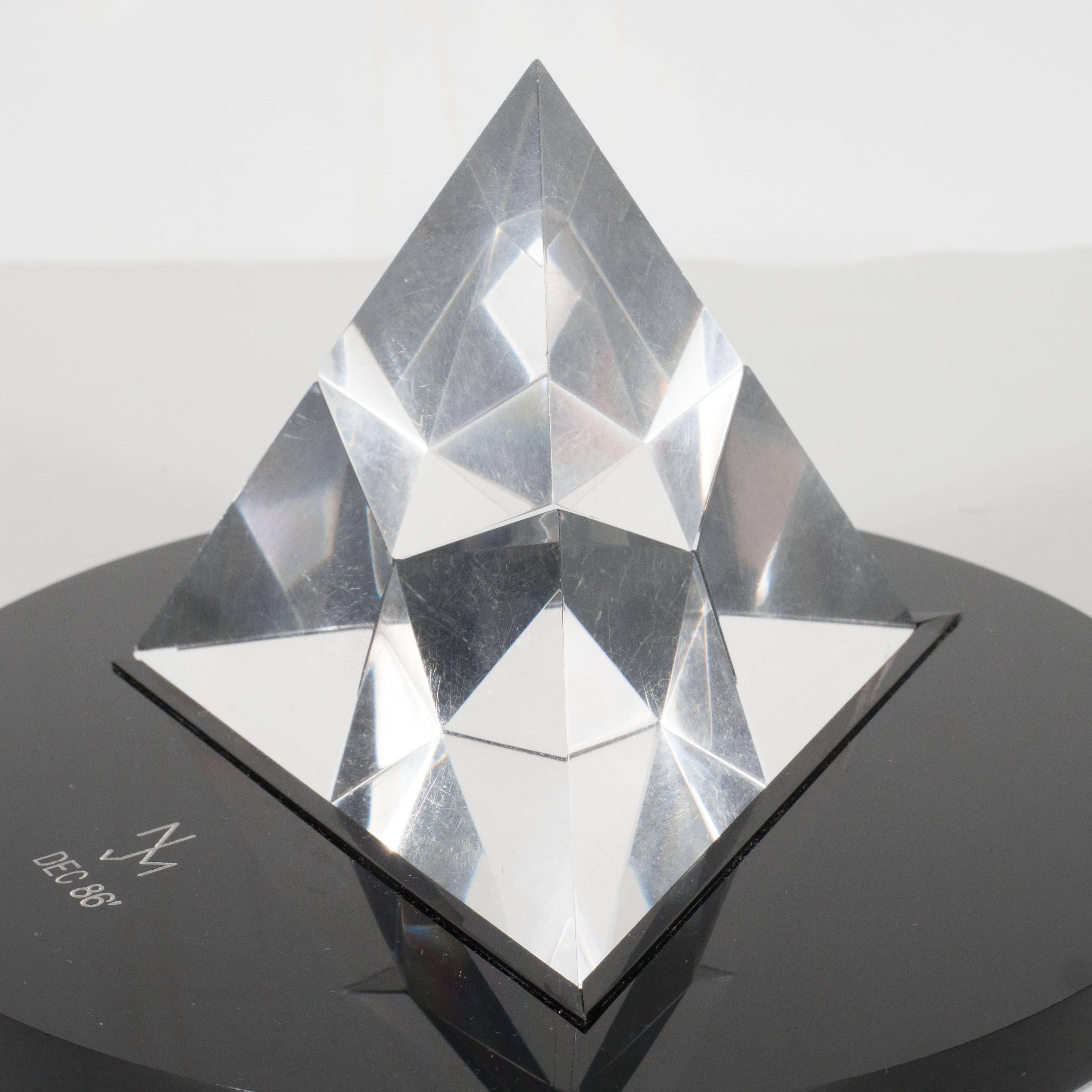 Late 20th Century Modernist and Luminous Clear Lucite Prism Pyramid Sculpture