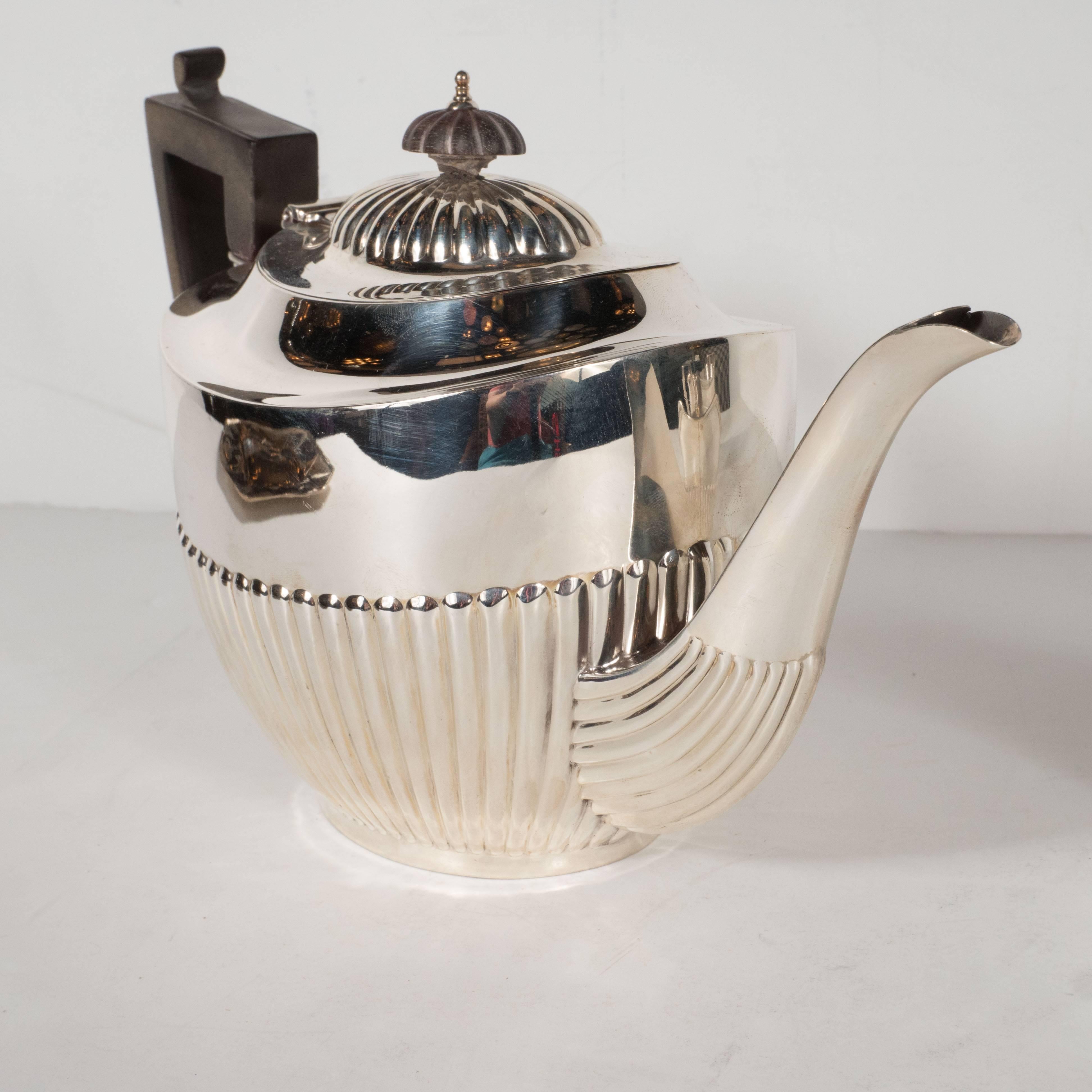 Elegant Art Deco Sterling Silver Coffee Service by Ryrie with Ebony Handles In Excellent Condition In New York, NY