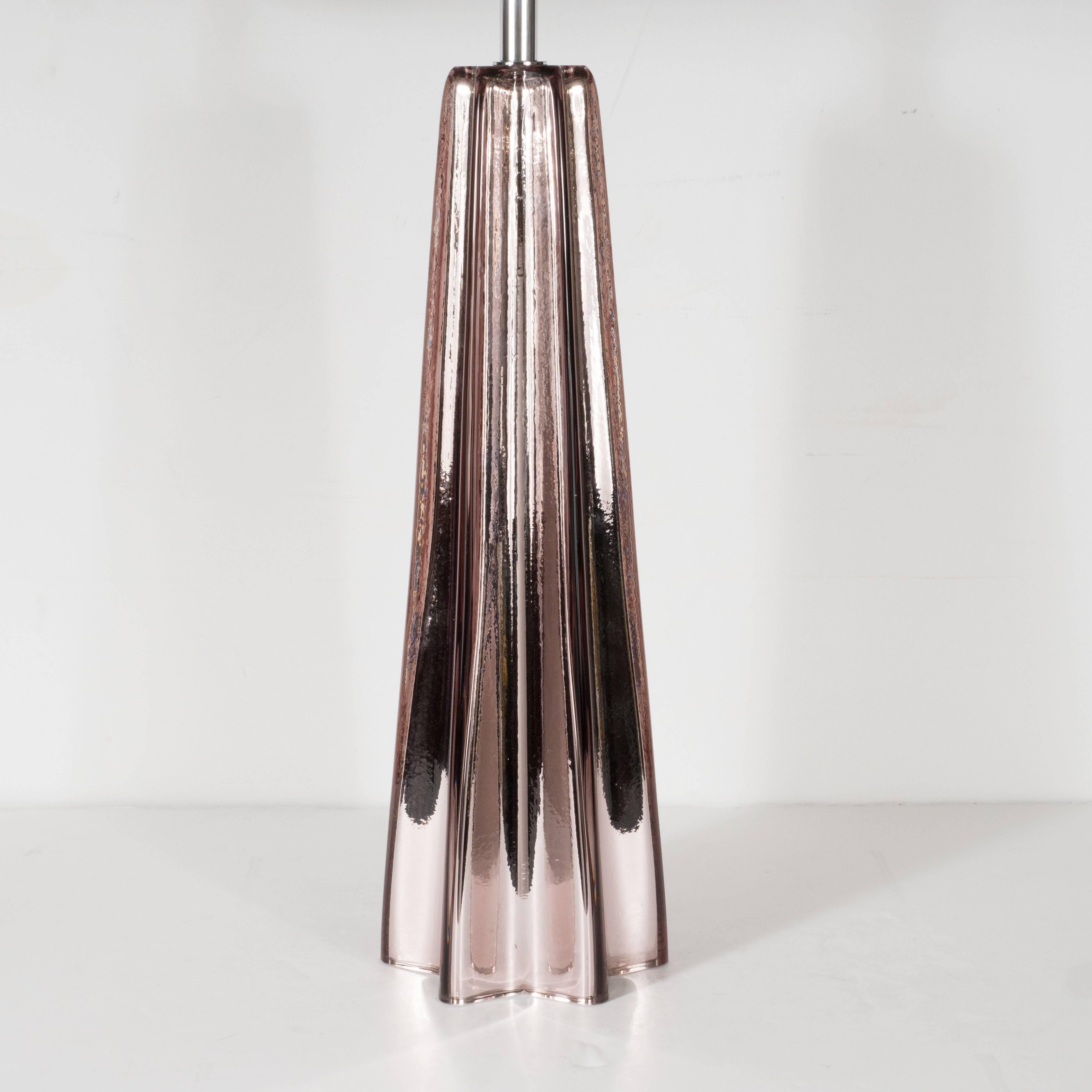 Italian Modernist Smoked Amethyst Handblown Murano Mercury Glass Table Lamps
