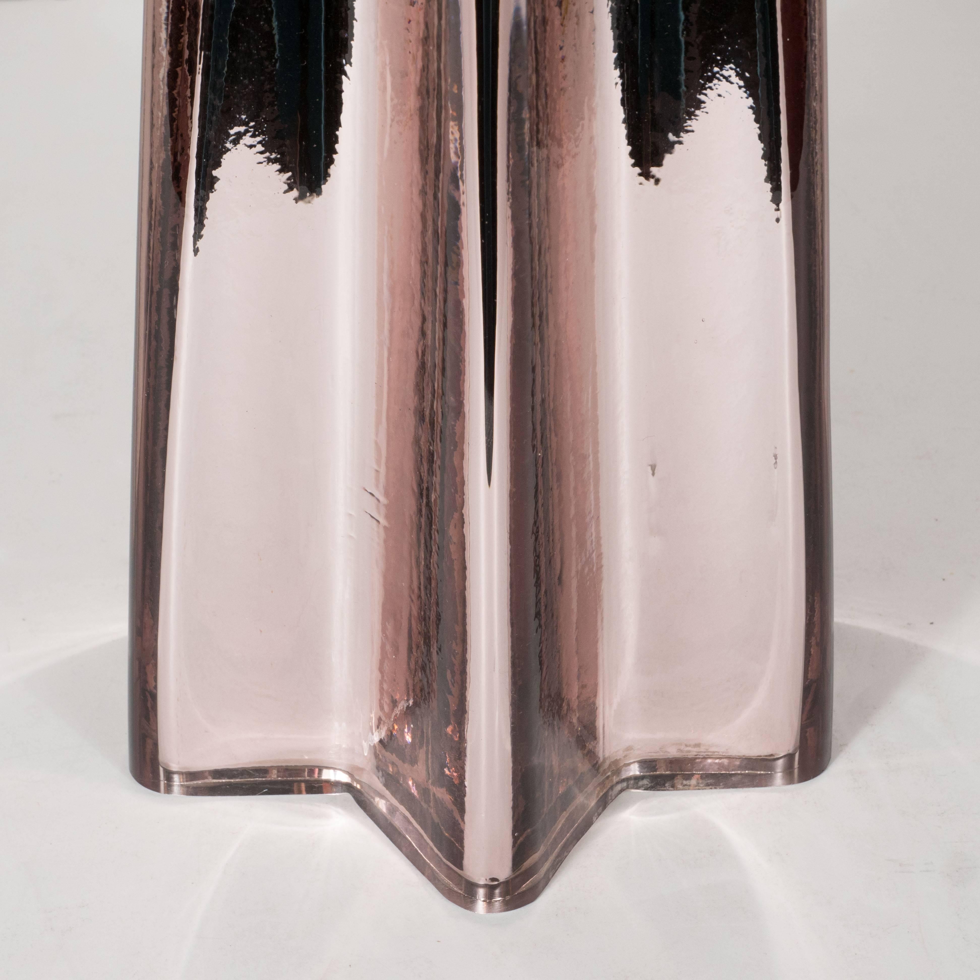 Nickel Modernist Smoked Amethyst Handblown Murano Mercury Glass Table Lamps