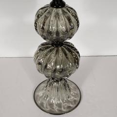Pair of Handblown Smoked Pewter Murano Glass Table Lamps with Chrome Fittings