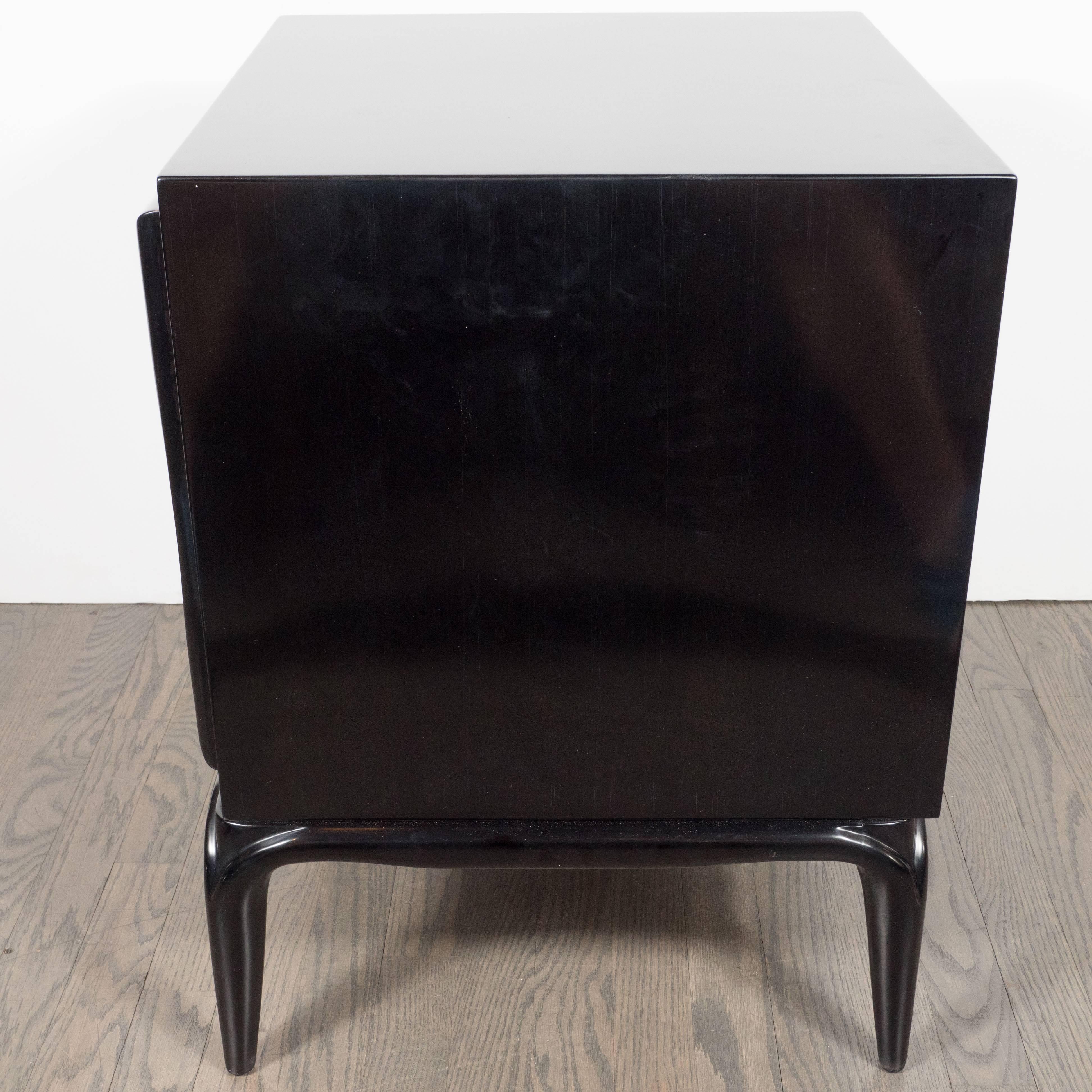 Ebonized Sculptural Pair of Walnut Nightstands or End Tables with Geometric Details