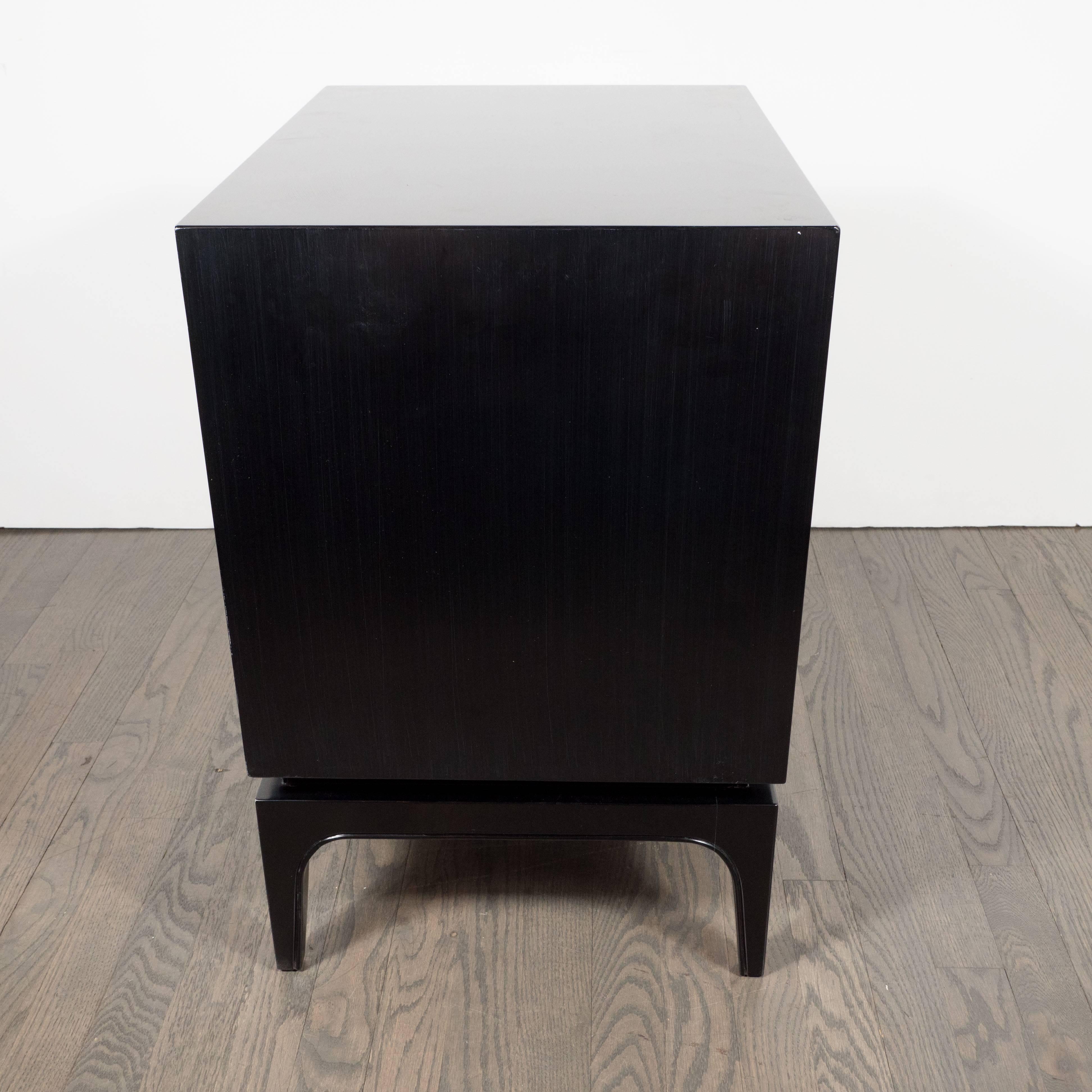 Sculptural Pair of Ebonized Walnut Nightstands or End Tables with Diamond Front 1