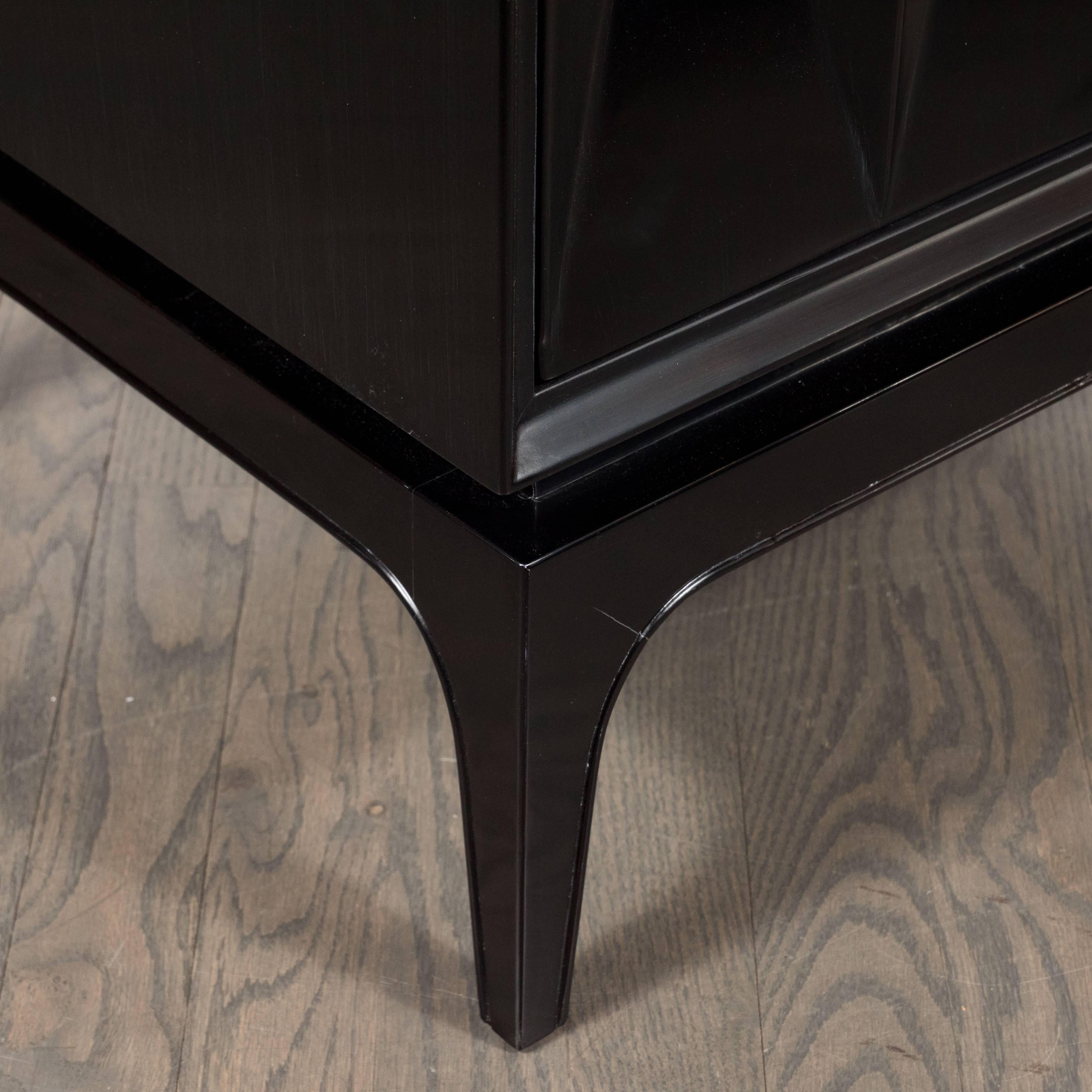 Sculptural Pair of Ebonized Walnut Nightstands or End Tables with Diamond Front 2