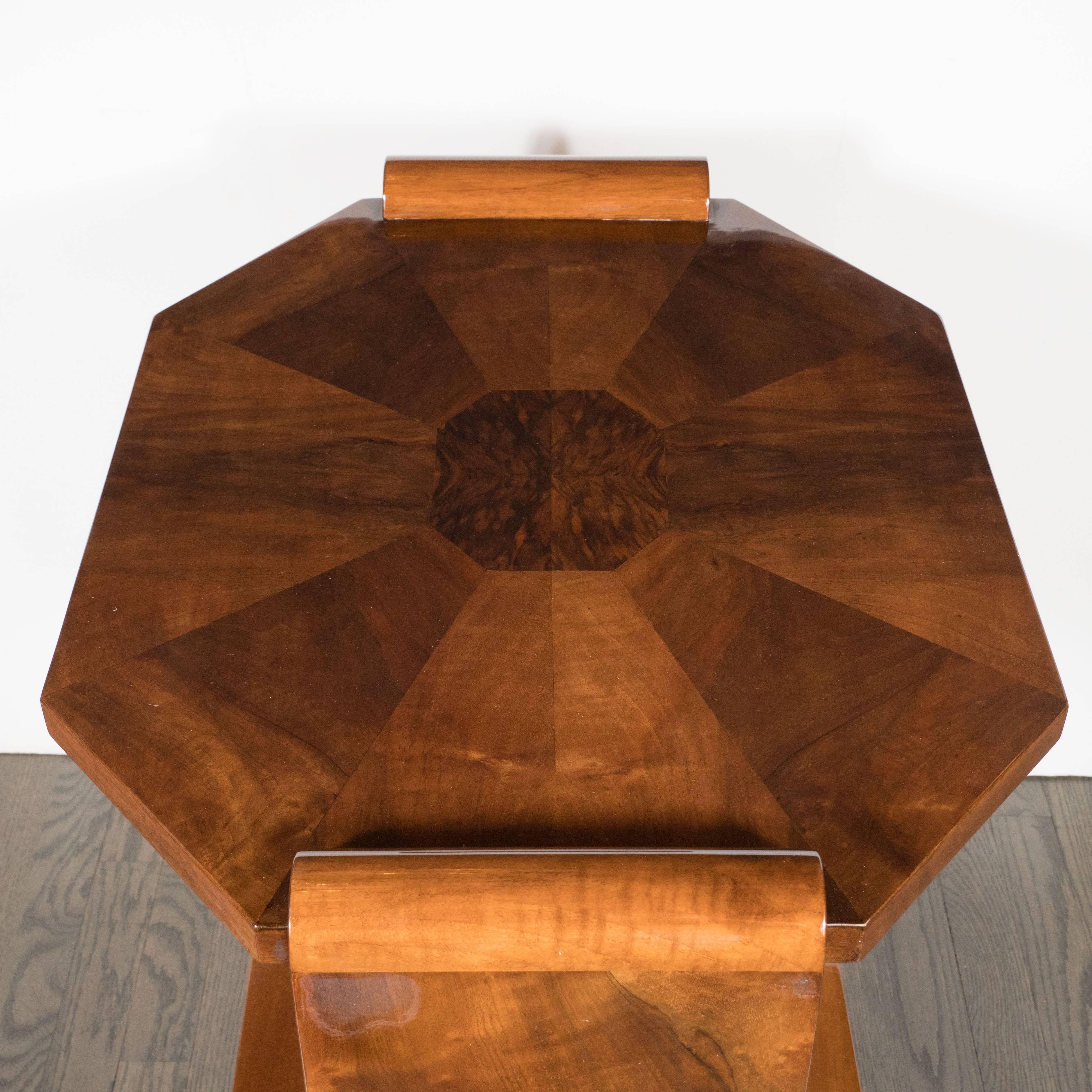 Elegant Art Deco Octagonal Side Occasional Table in Exotic Book-Matched Walnut 1