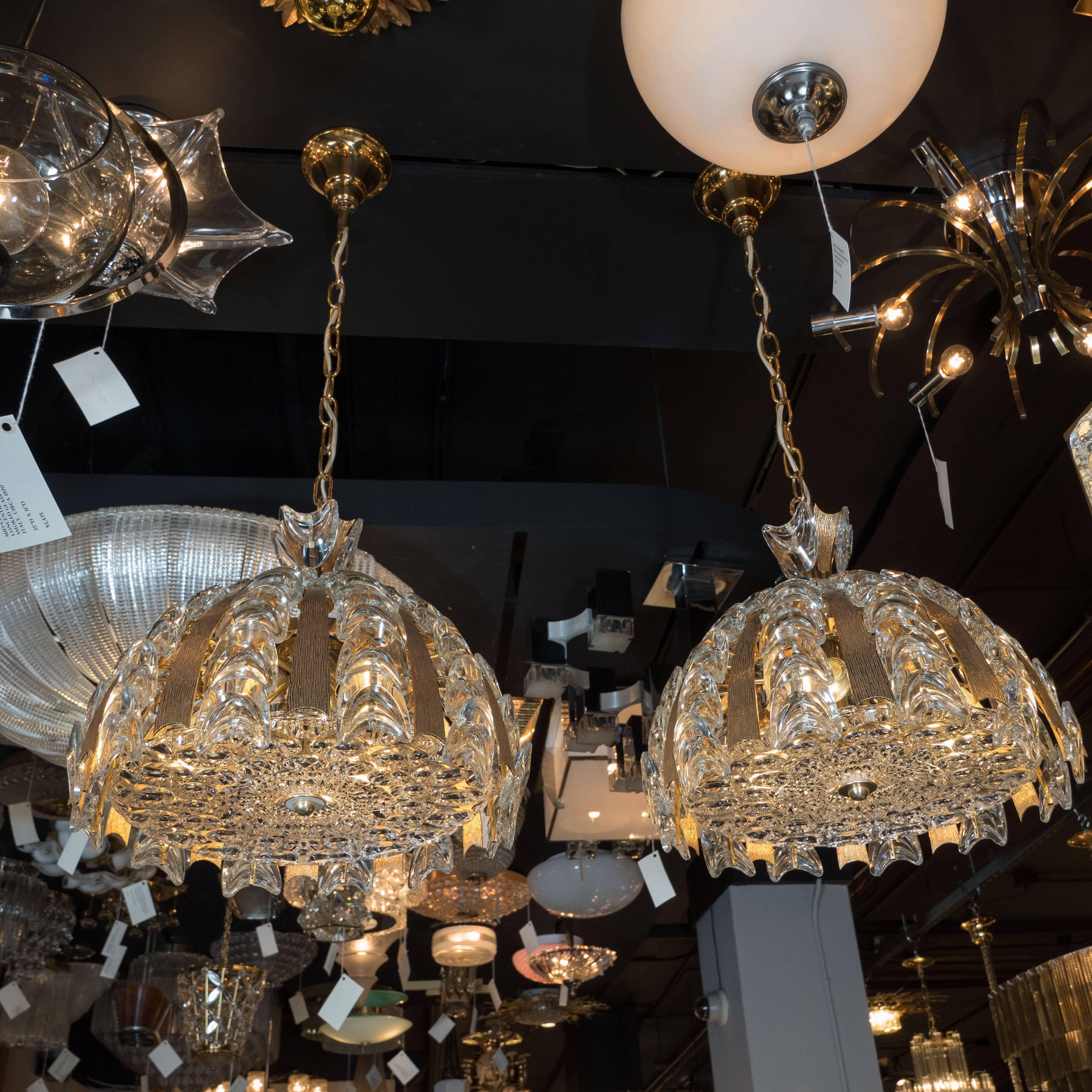 Pair of Crystal and Gilded Brass Chandeliers by Palwa of Germany 2