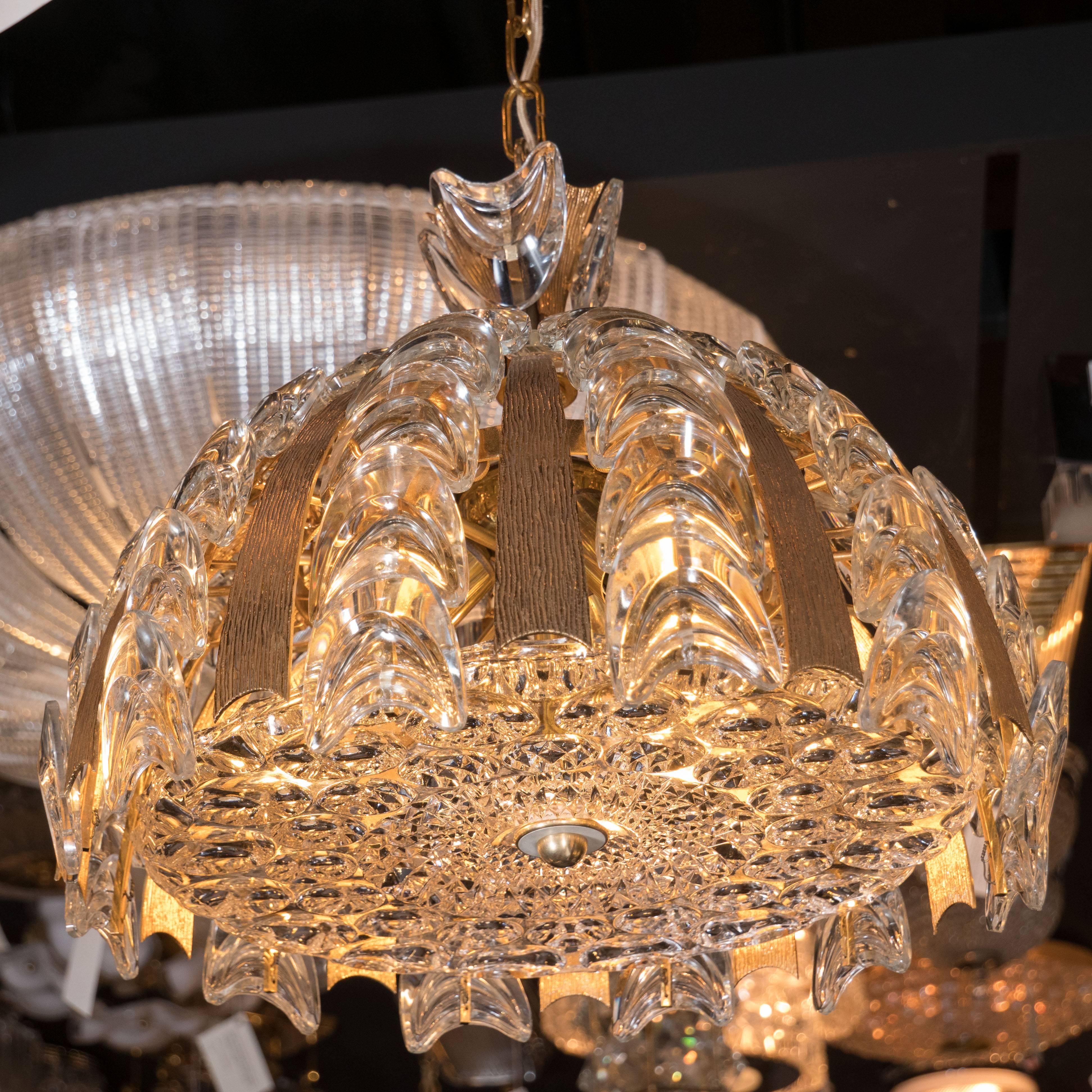 Mid-20th Century Pair of Crystal and Gilded Brass Chandeliers by Palwa of Germany
