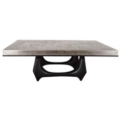 Mid-Century Modernist Acid Etched Aluminum Table with Sculptural Black Base