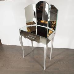 1940s Hollywood Vanity with Silver Leaf Cabriolet Legs and Smoked/Antique Mirror