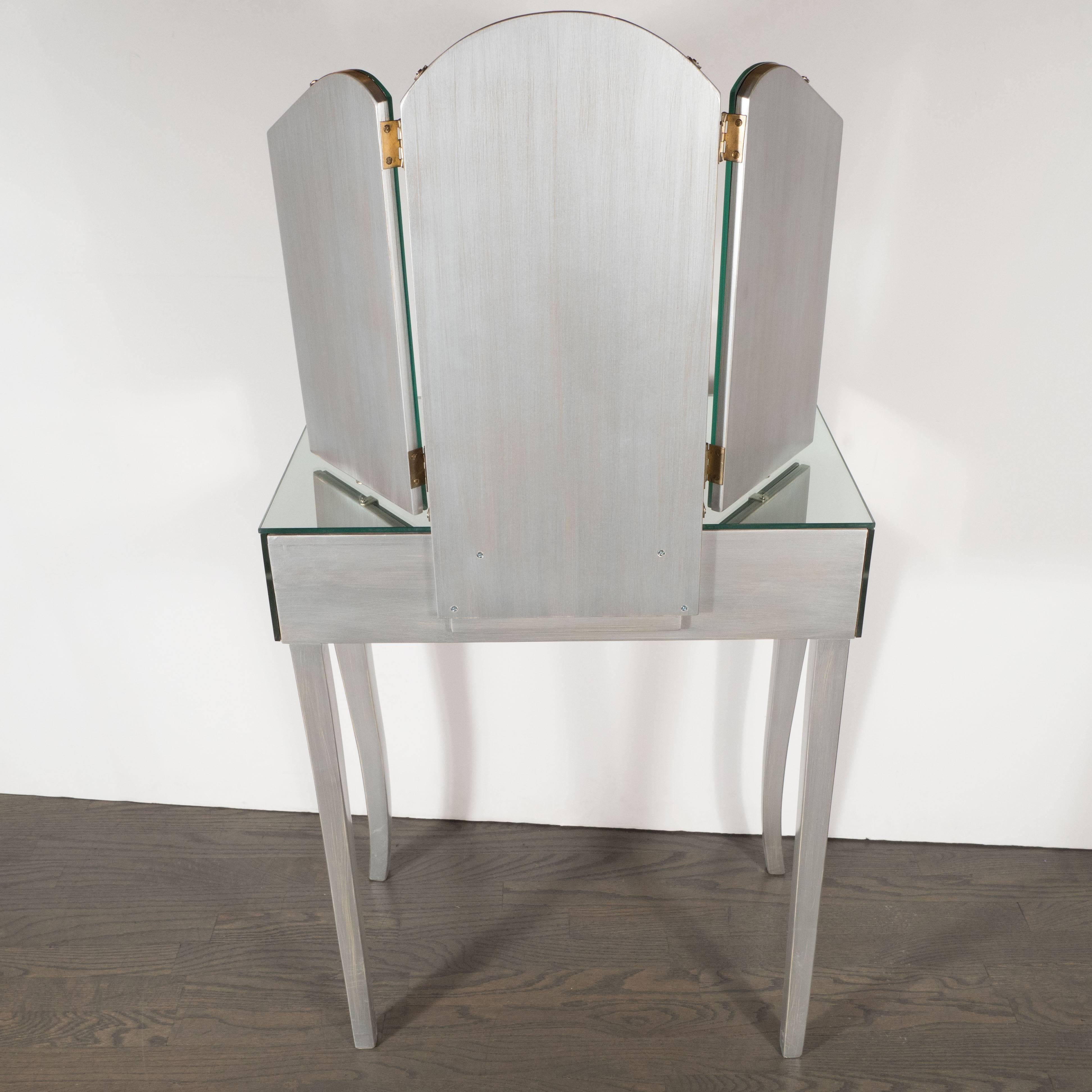 Art Deco 1940s Hollywood Vanity with Silver Leaf Cabriolet Legs and Smoked/Antique Mirror