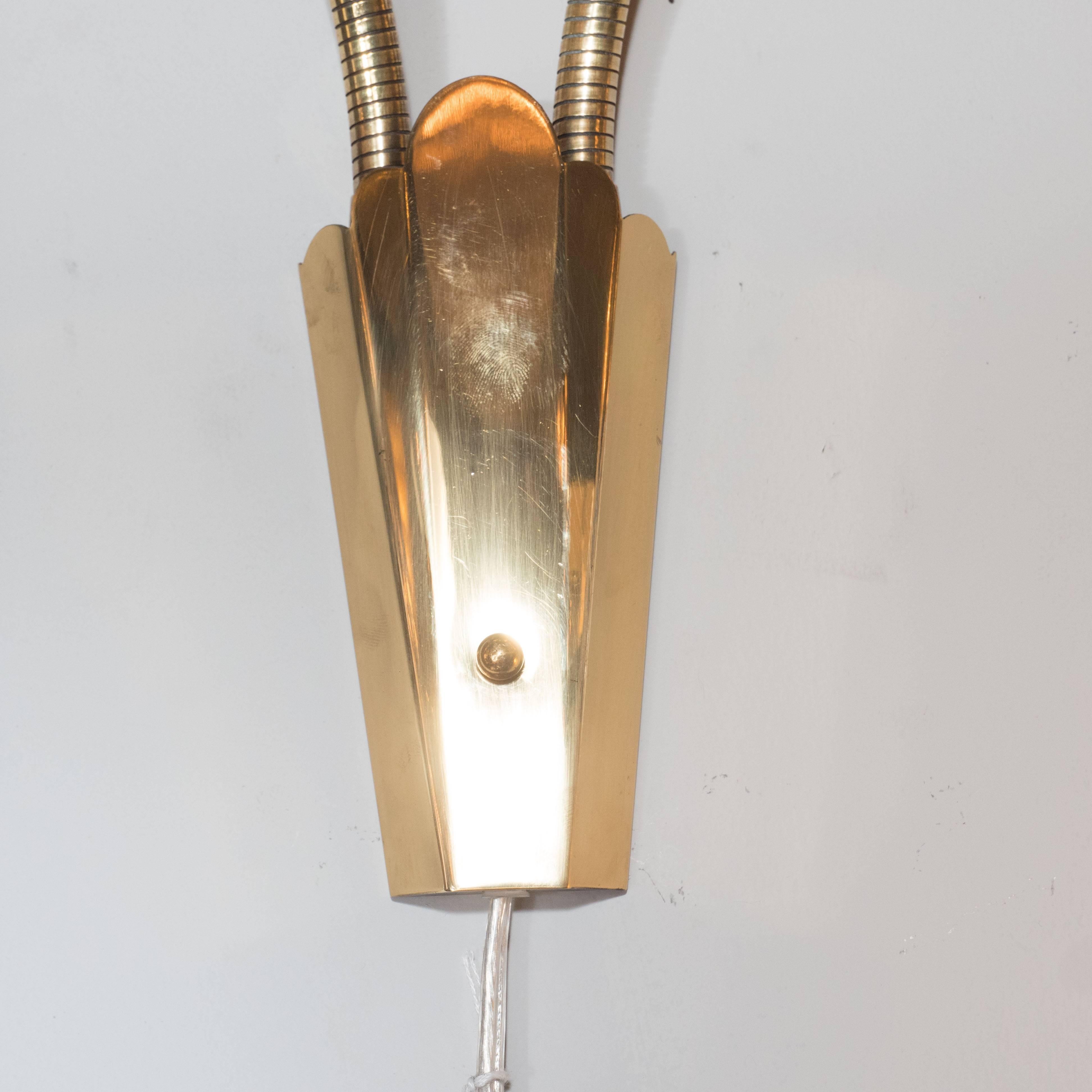 Stunning Set of Four 1940s Modernist Petal Sconces with Adjustable Brass Arms In Excellent Condition For Sale In New York, NY