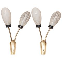 Stunning Set of Six 1940s Modernist Petal Sconces with Adjustable Brass Arms 7