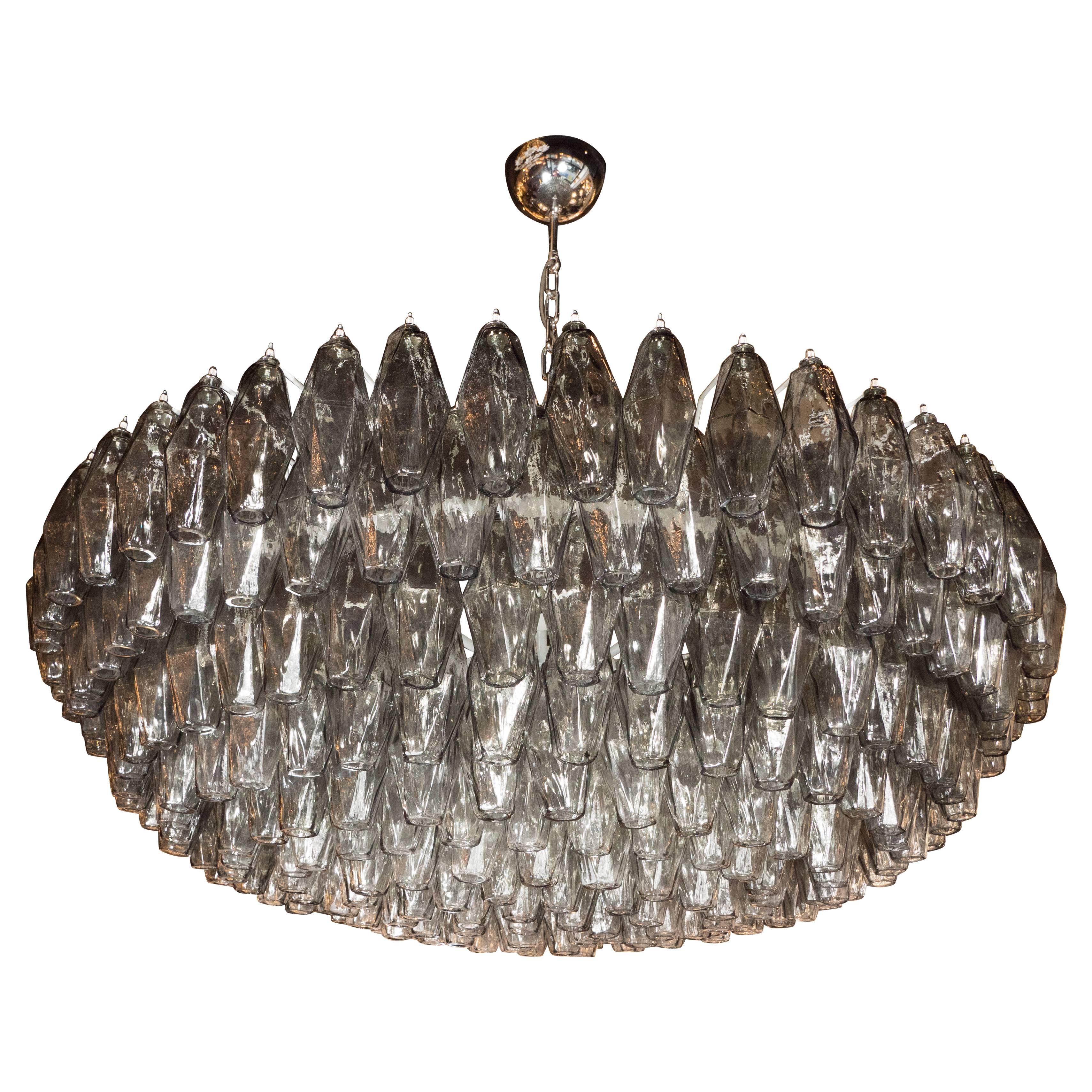 Modernist Handblown Murano Polyhedral Chandelier in Smoked Pewter