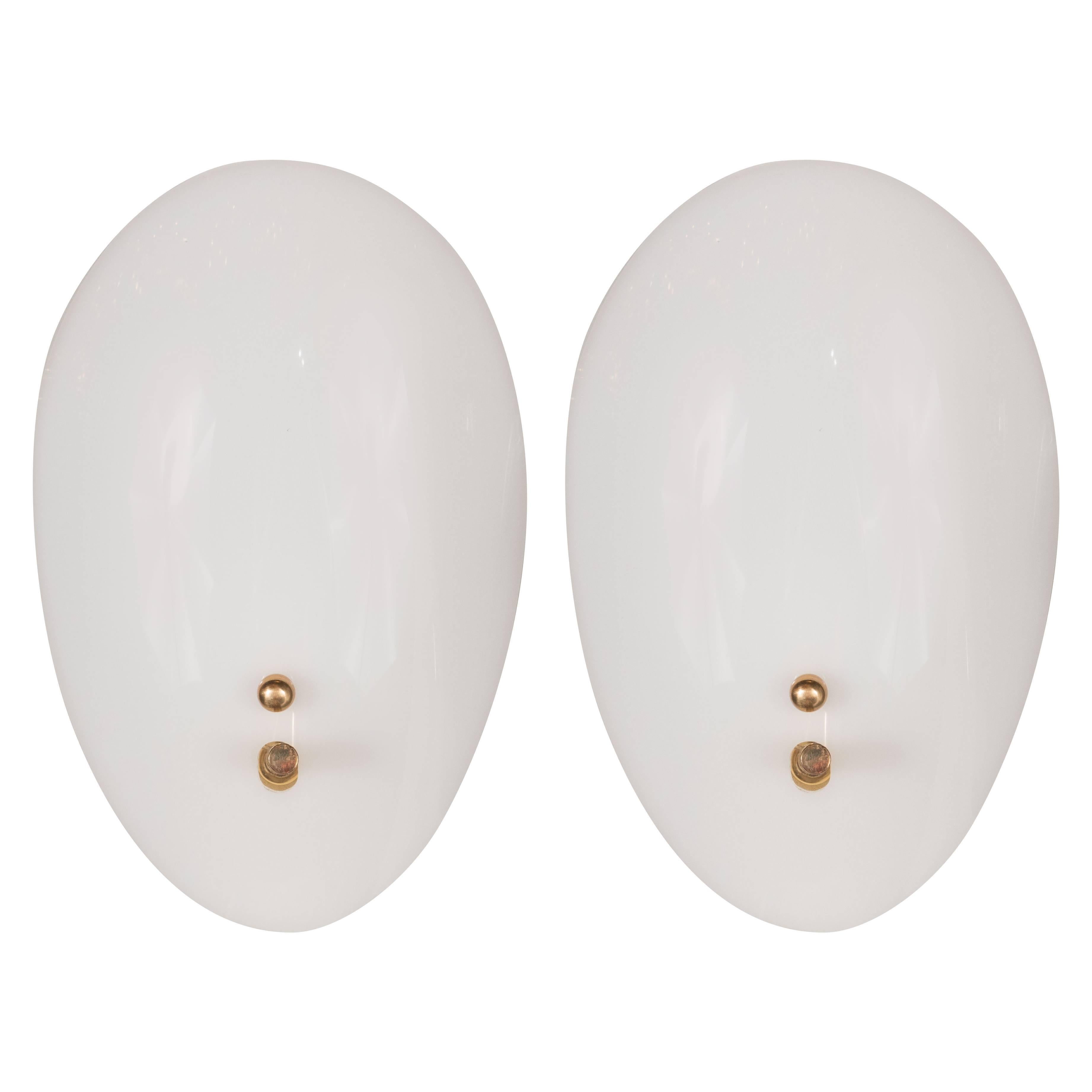 Sophisticated Mid-Century Pair of Ovoid Wall Sconces in Lucite