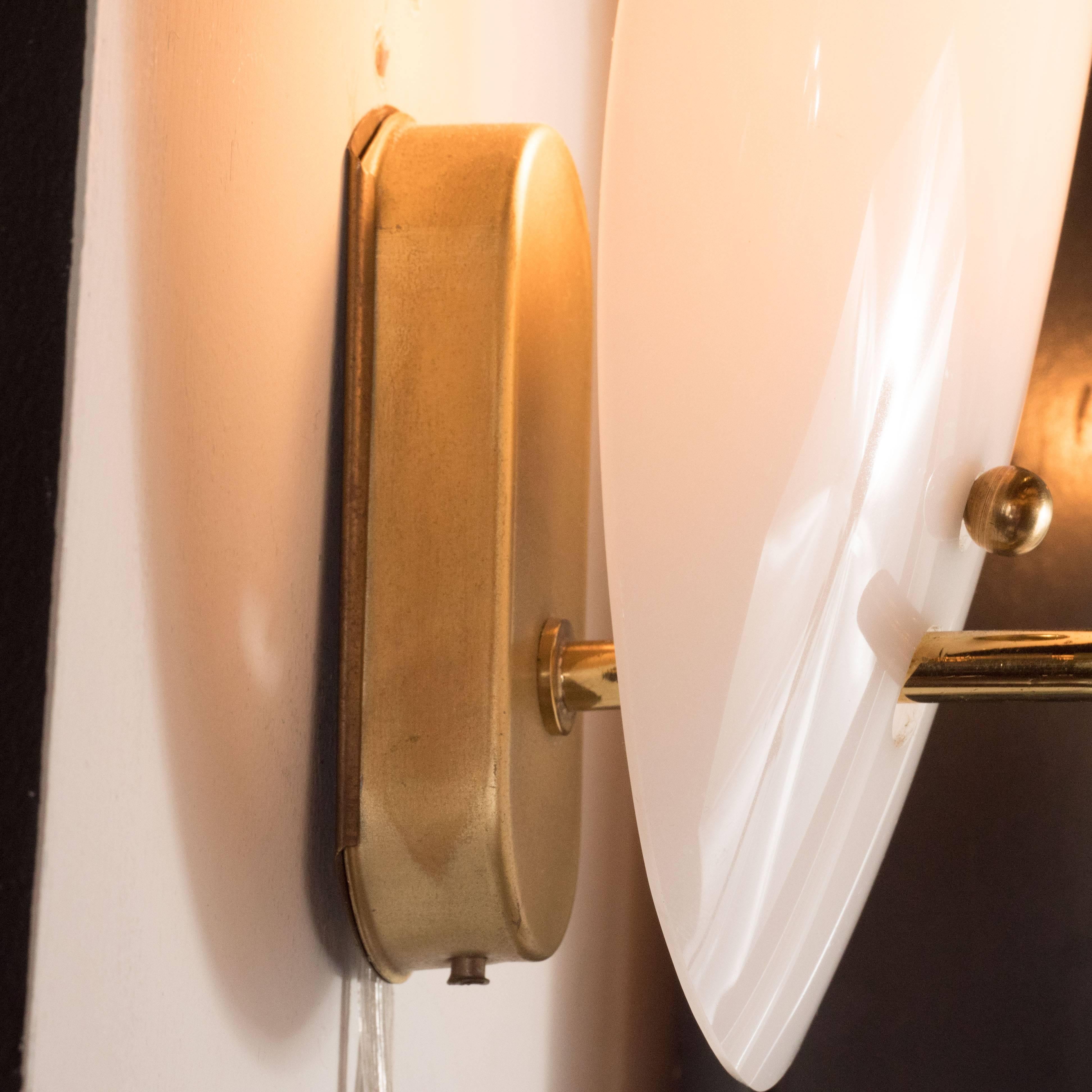 Brass Sophisticated Mid-Century Pair of Ovoid Wall Sconces in Lucite